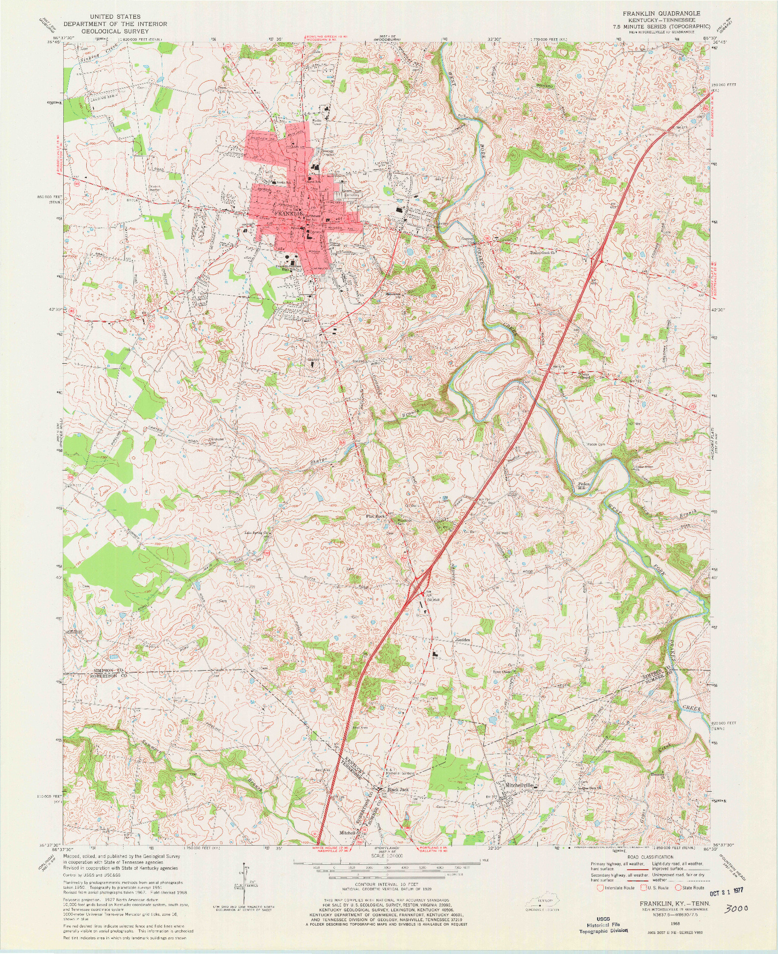 USGS 1:24000-SCALE QUADRANGLE FOR FRANKLIN, KY 1968