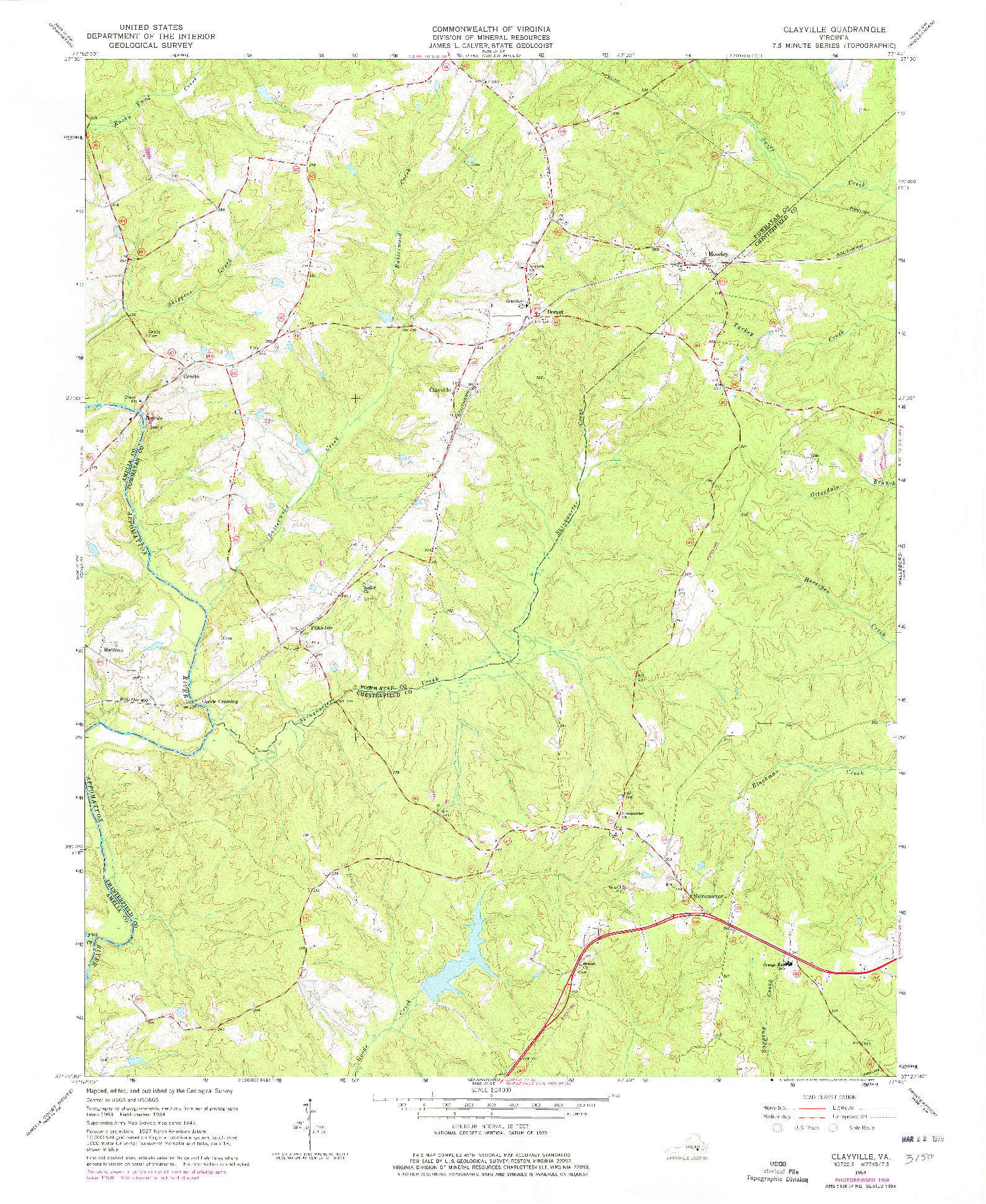 USGS 1:24000-SCALE QUADRANGLE FOR CLAYVILLE, VA 1964