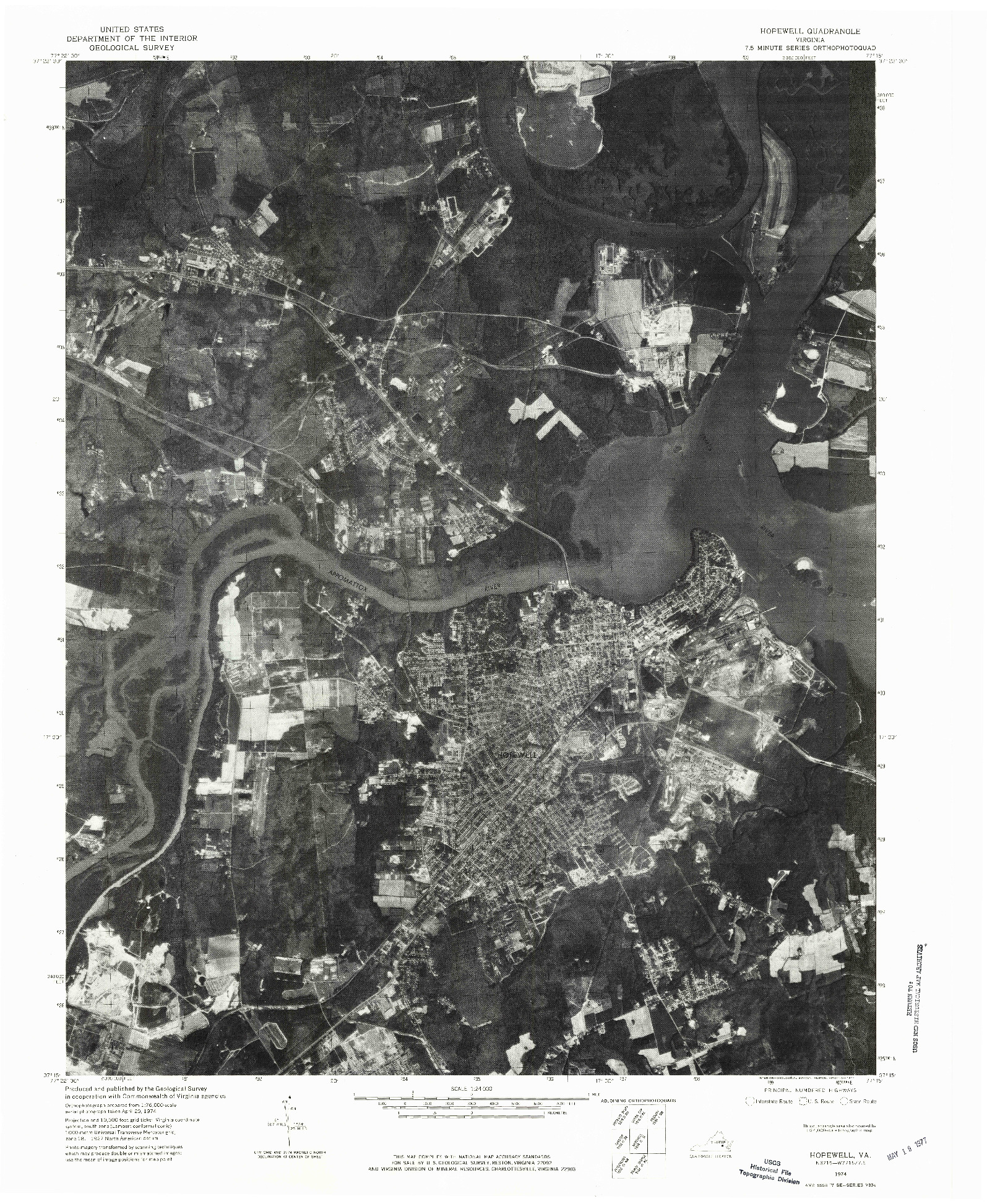 USGS 1:24000-SCALE QUADRANGLE FOR HOPEWELL, VA 1974