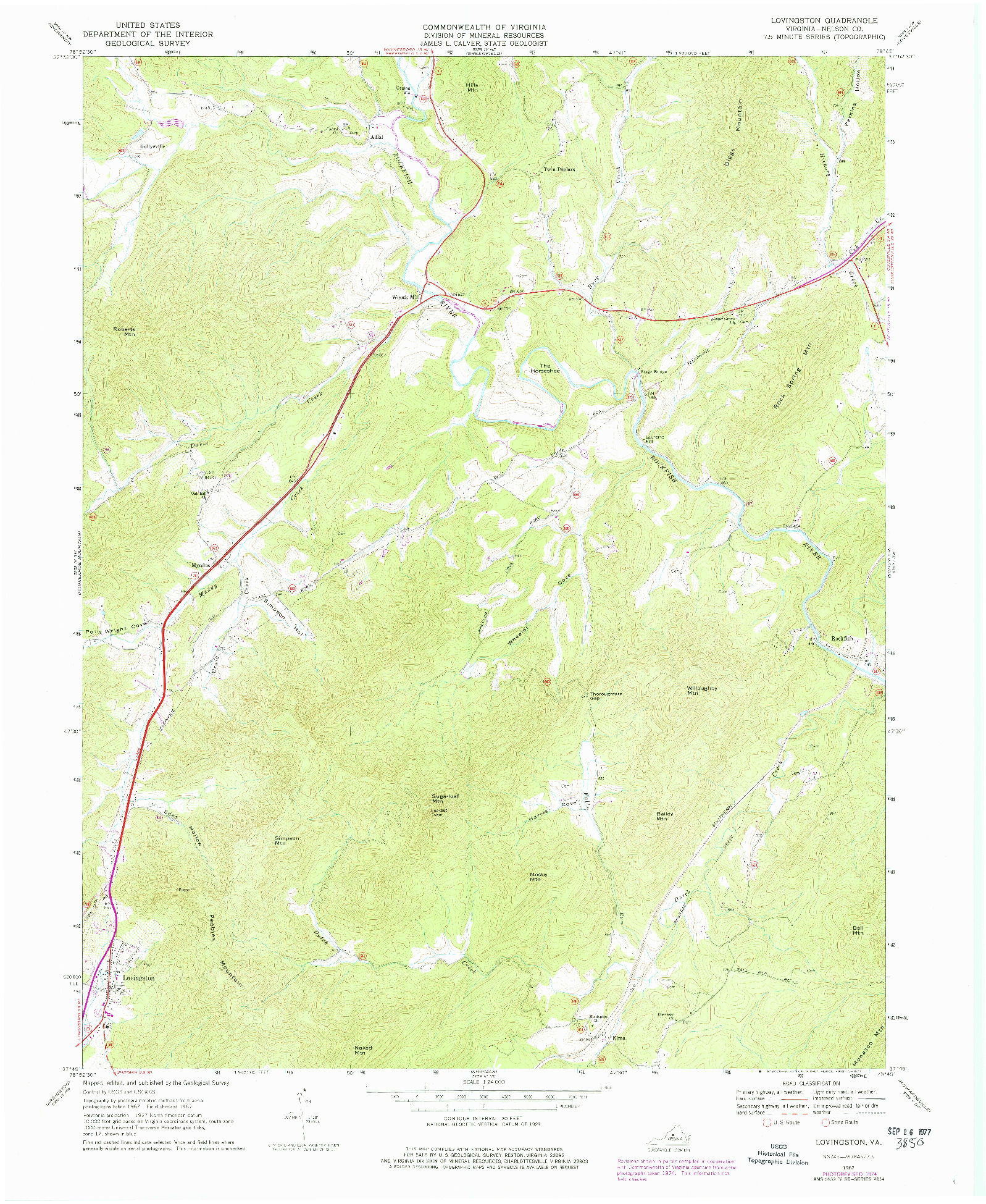 USGS 1:24000-SCALE QUADRANGLE FOR LOVINGSTON, VA 1967