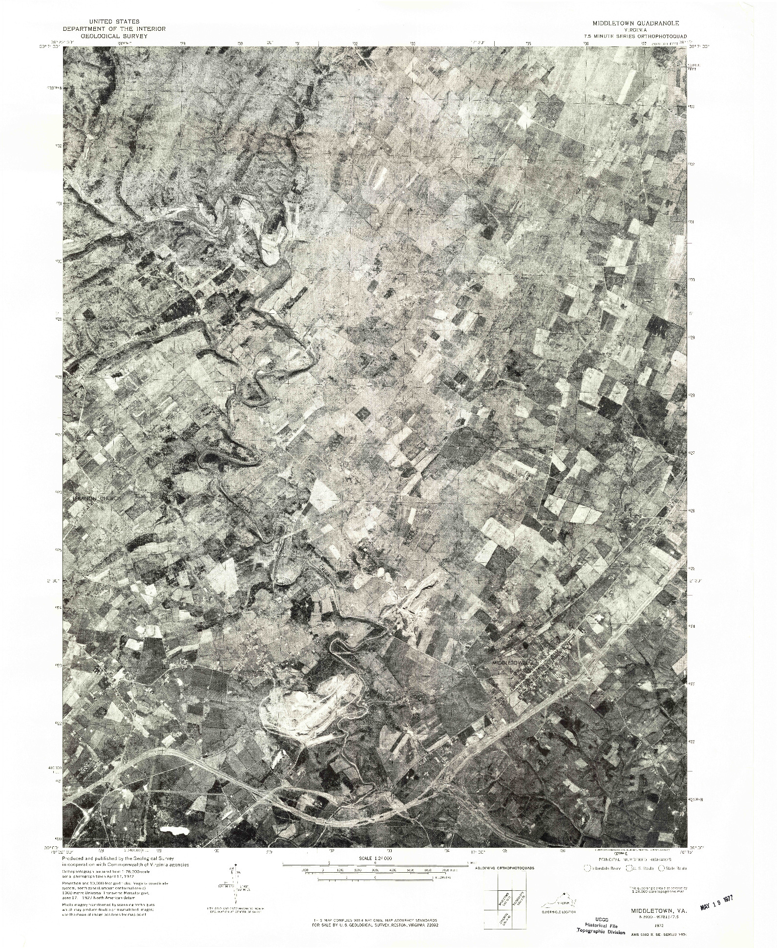 USGS 1:24000-SCALE QUADRANGLE FOR MIDDLETOWN, VA 1972