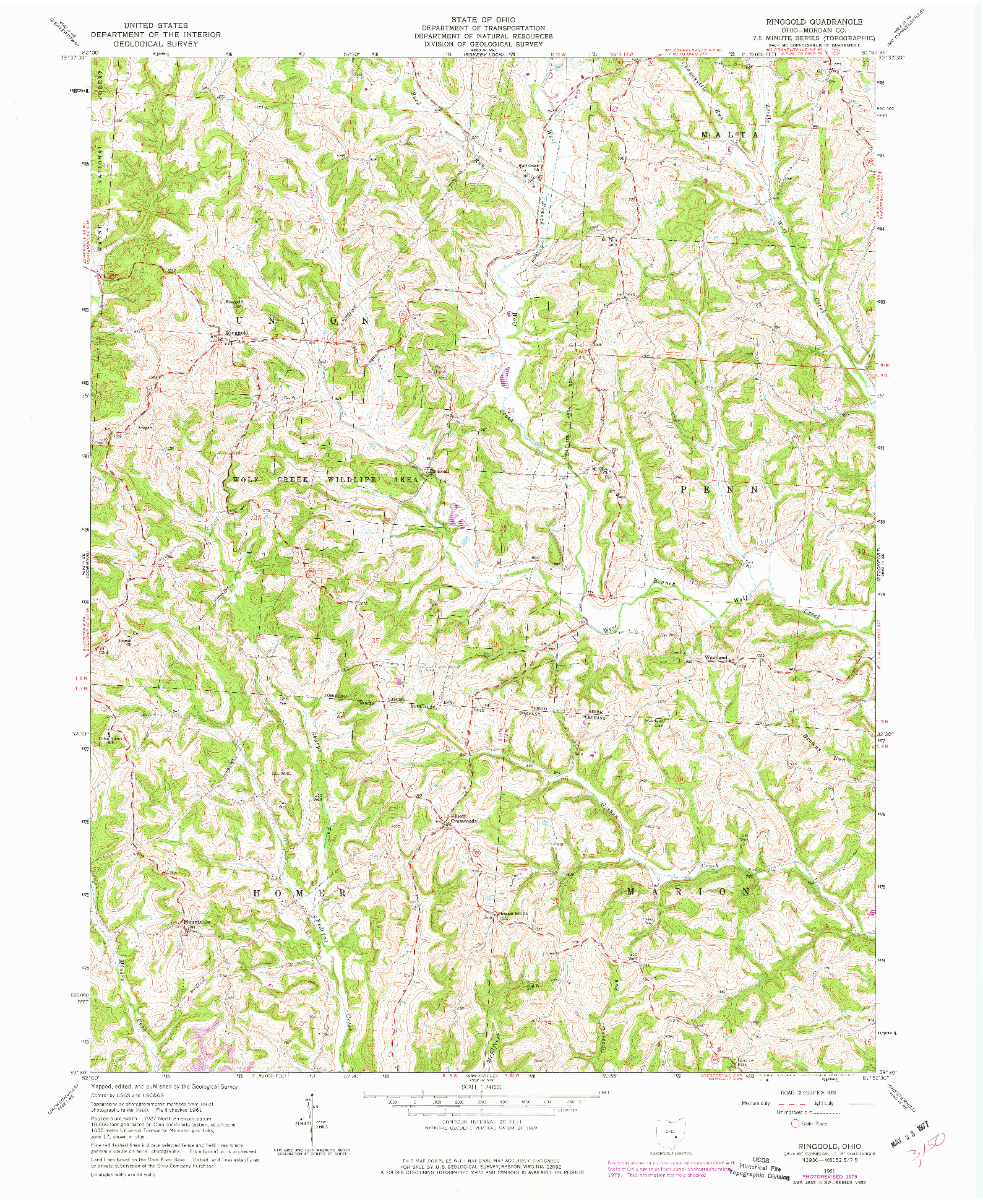 USGS 1:24000-SCALE QUADRANGLE FOR RINGGOLD, OH 1961