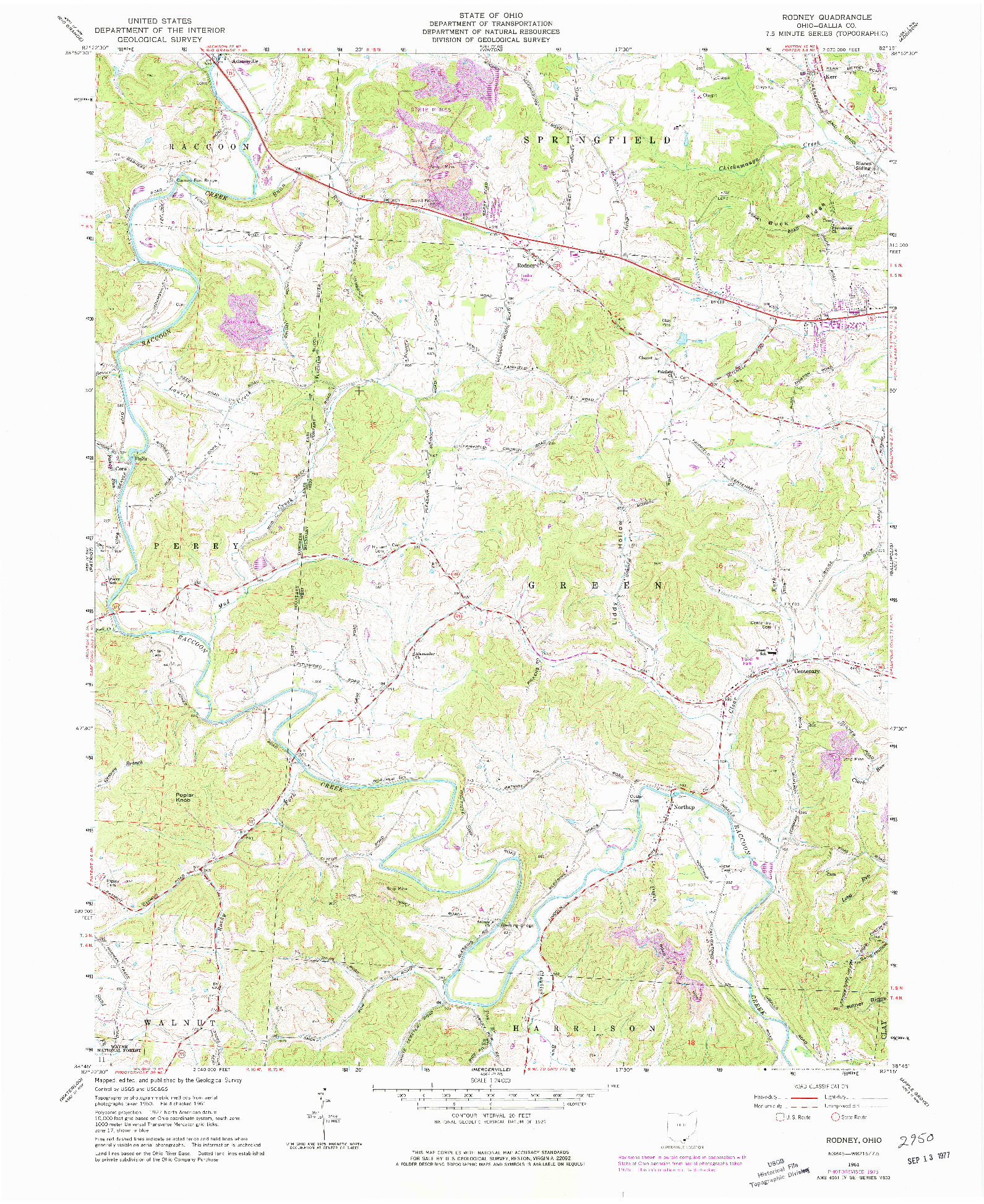 USGS 1:24000-SCALE QUADRANGLE FOR RODNEY, OH 1975