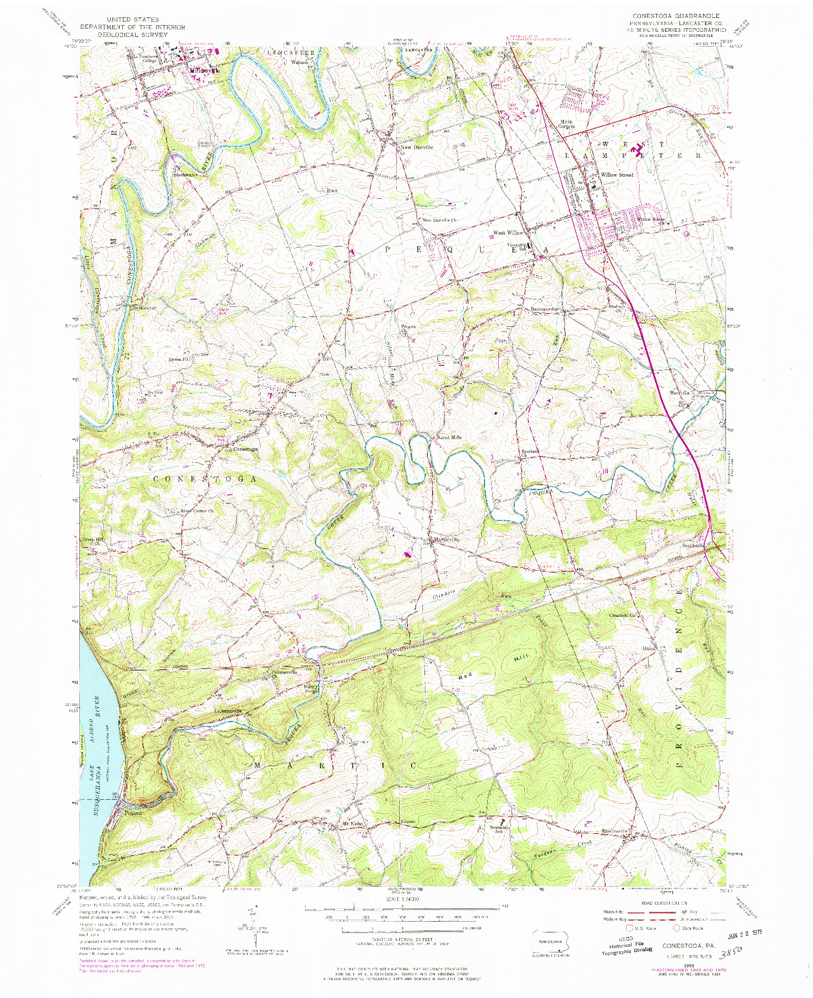 USGS 1:24000-SCALE QUADRANGLE FOR CONESTOGA, PA 1955