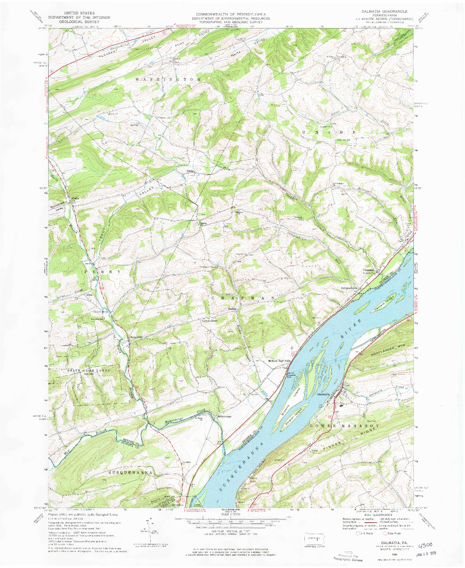 USGS 1:24000-SCALE QUADRANGLE FOR DALMATIA, PA 1969