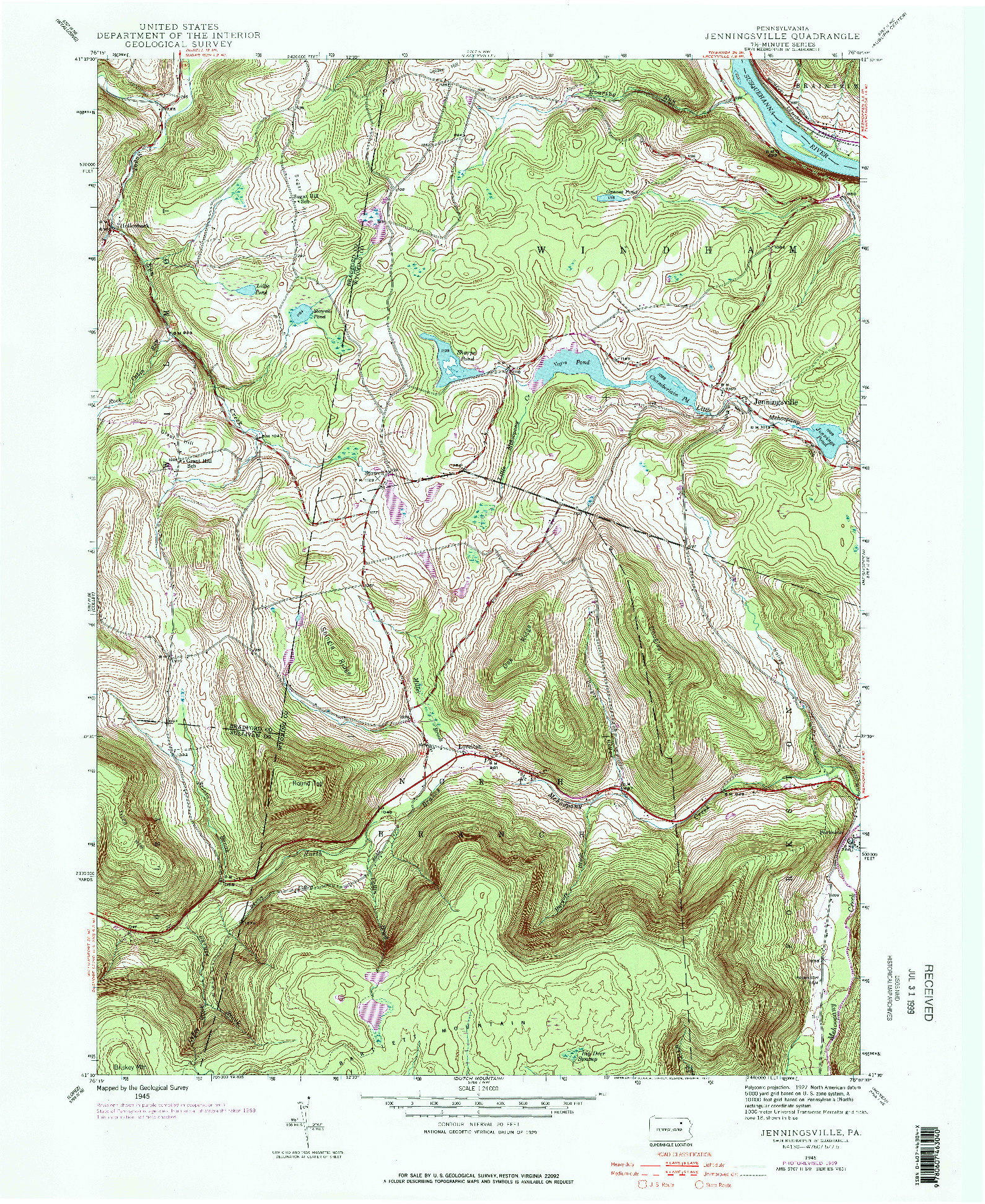 USGS 1:24000-SCALE QUADRANGLE FOR JENNINGSVILLE, PA 1945