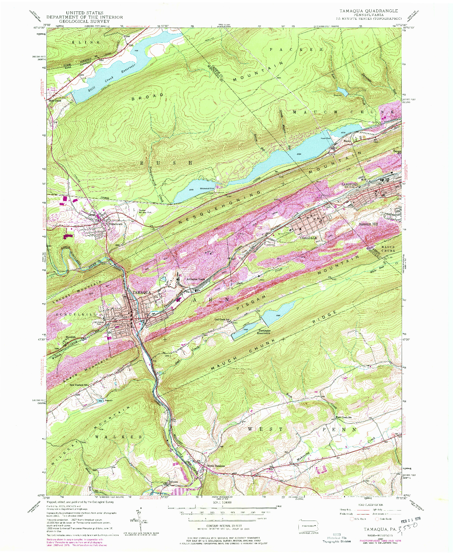 USGS 1:24000-SCALE QUADRANGLE FOR TAMAQUA, PA 1947