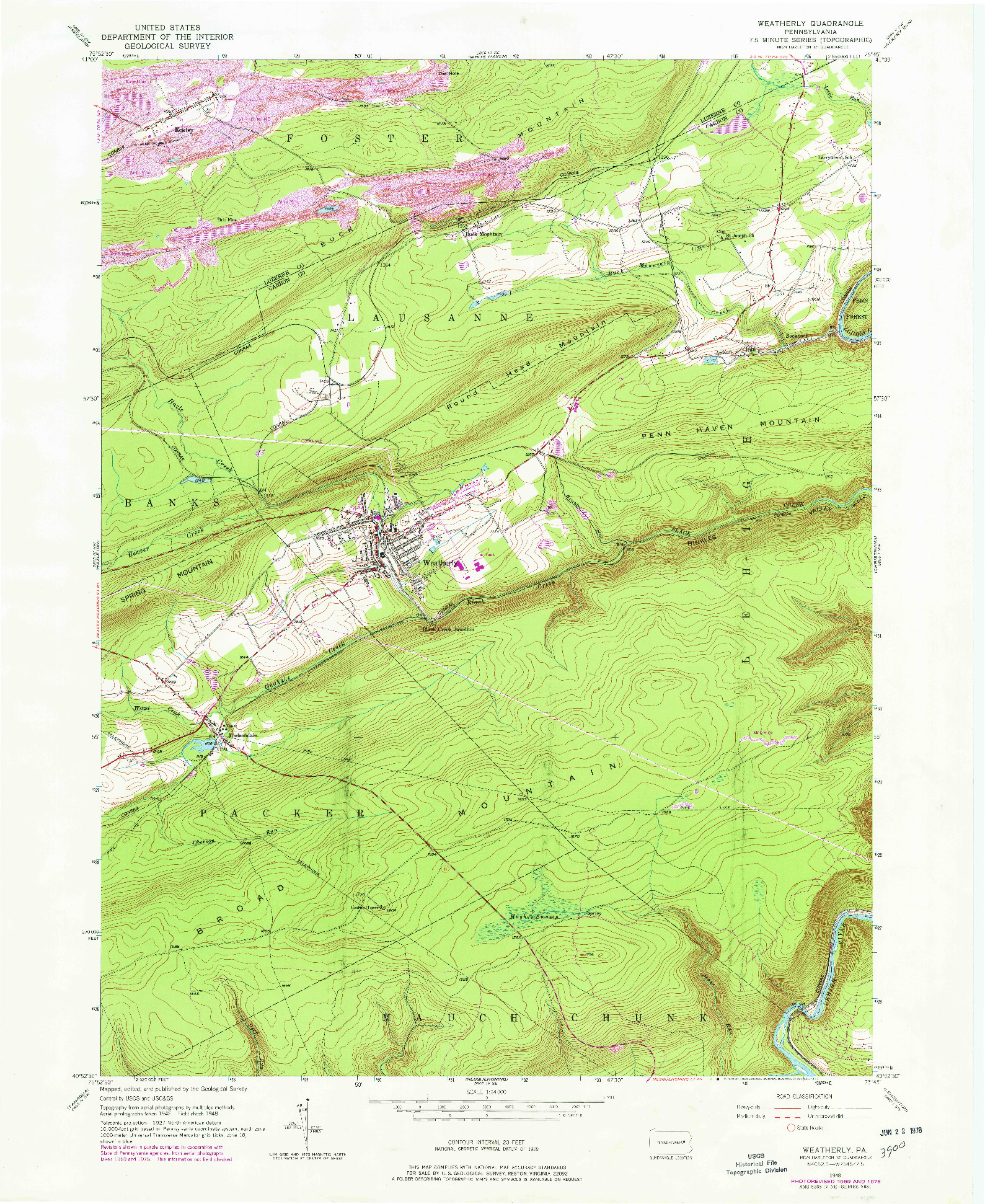 USGS 1:24000-SCALE QUADRANGLE FOR WEATHERLY, PA 1948