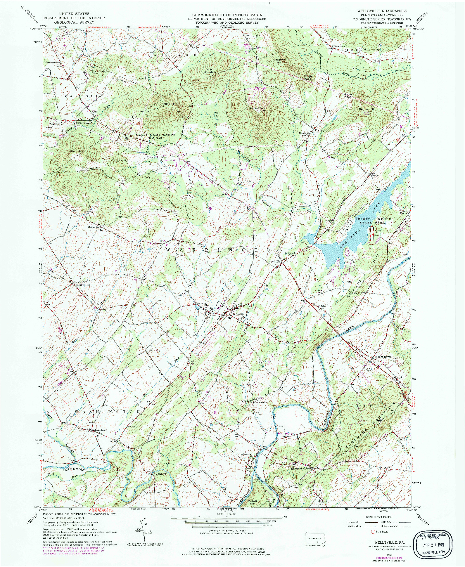 USGS 1:24000-SCALE QUADRANGLE FOR WELLSVILLE, PA 1963