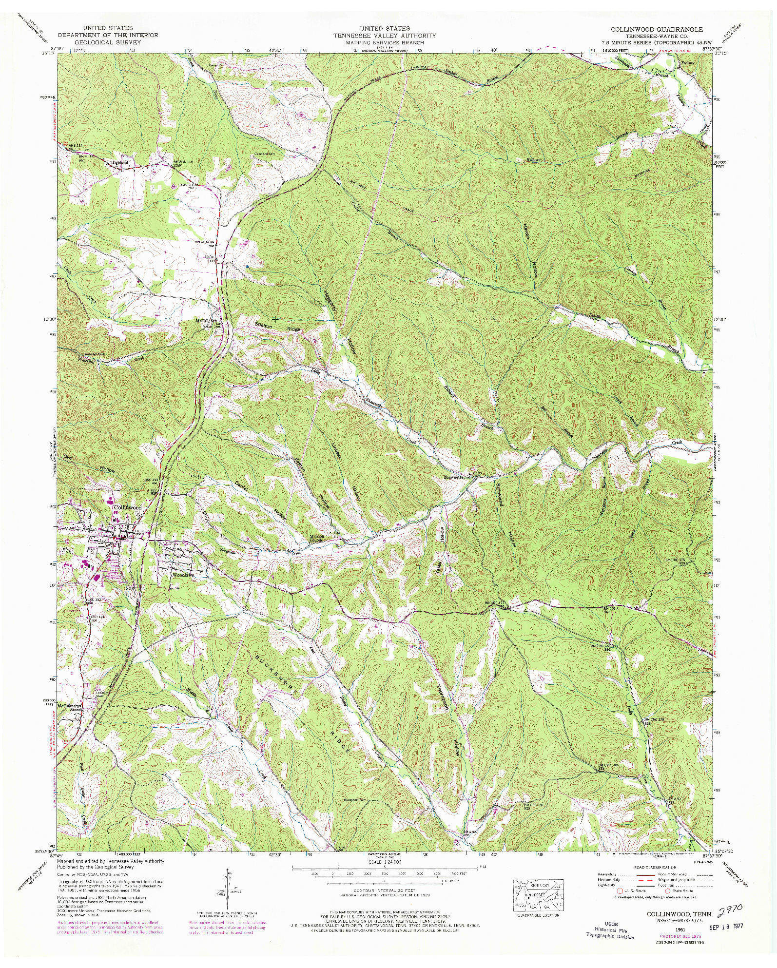 USGS 1:24000-SCALE QUADRANGLE FOR COLLINWOOD, TN 1951