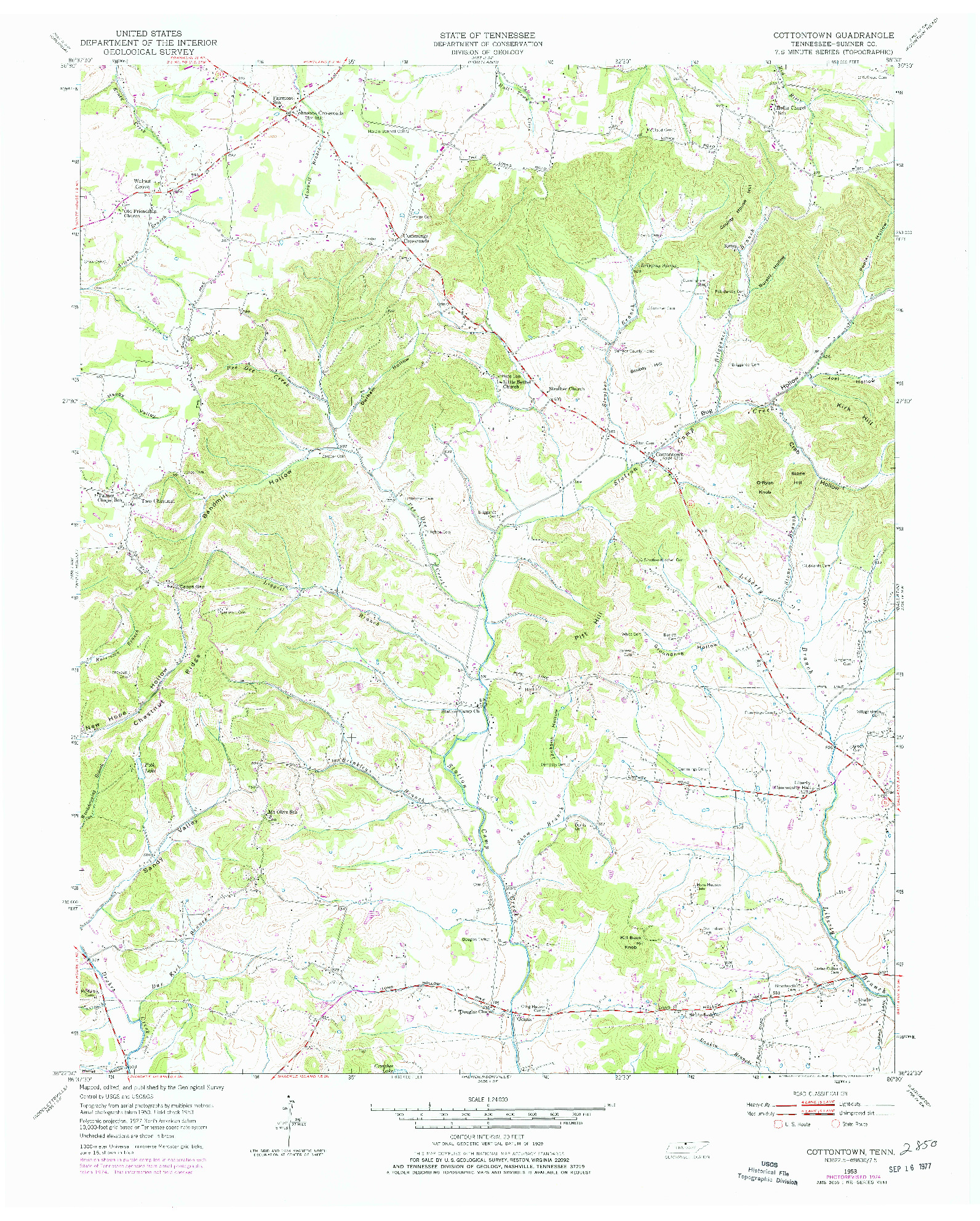 USGS 1:24000-SCALE QUADRANGLE FOR COTTONTOWN, TN 1953