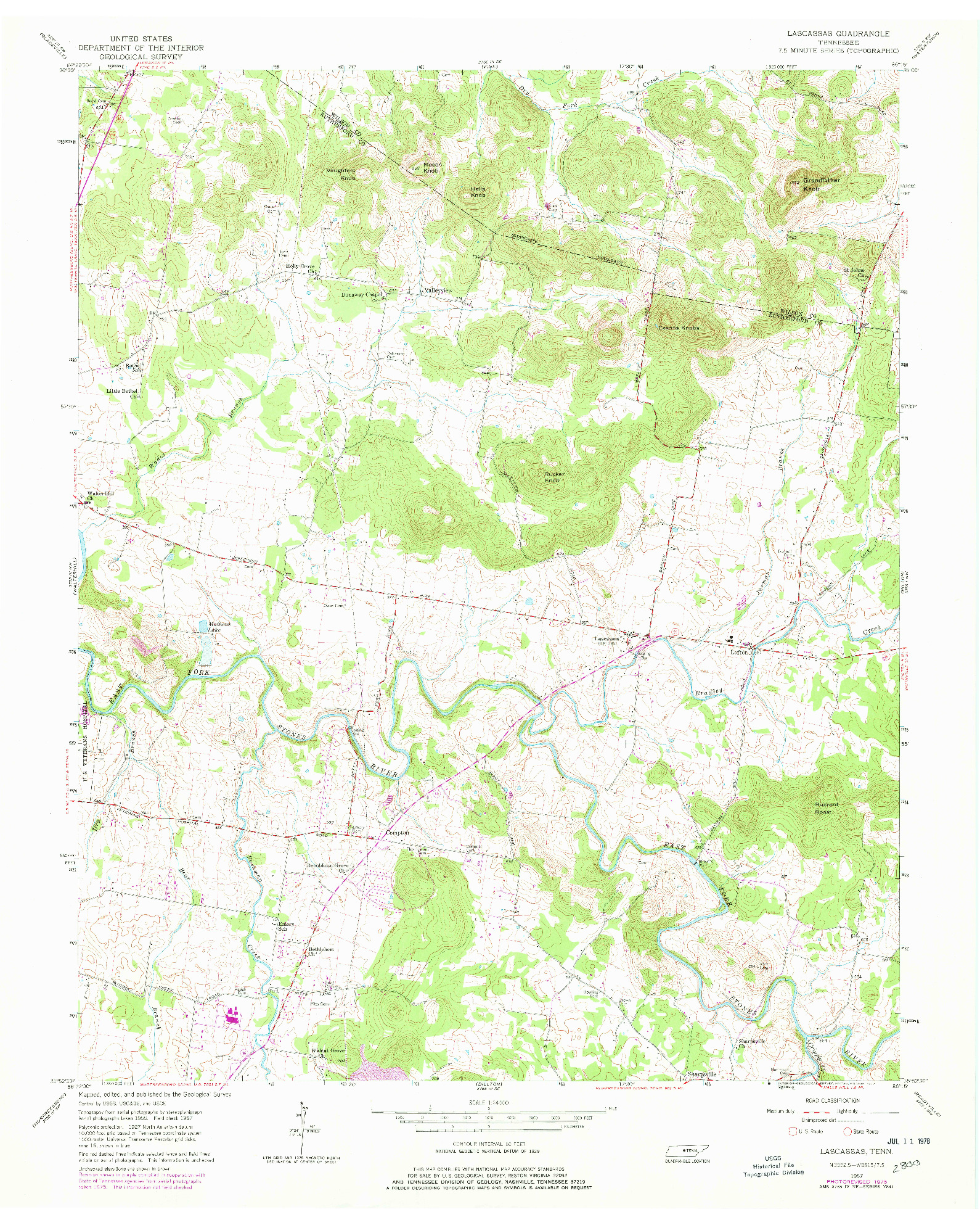 USGS 1:24000-SCALE QUADRANGLE FOR LASCASSAS, TN 1957