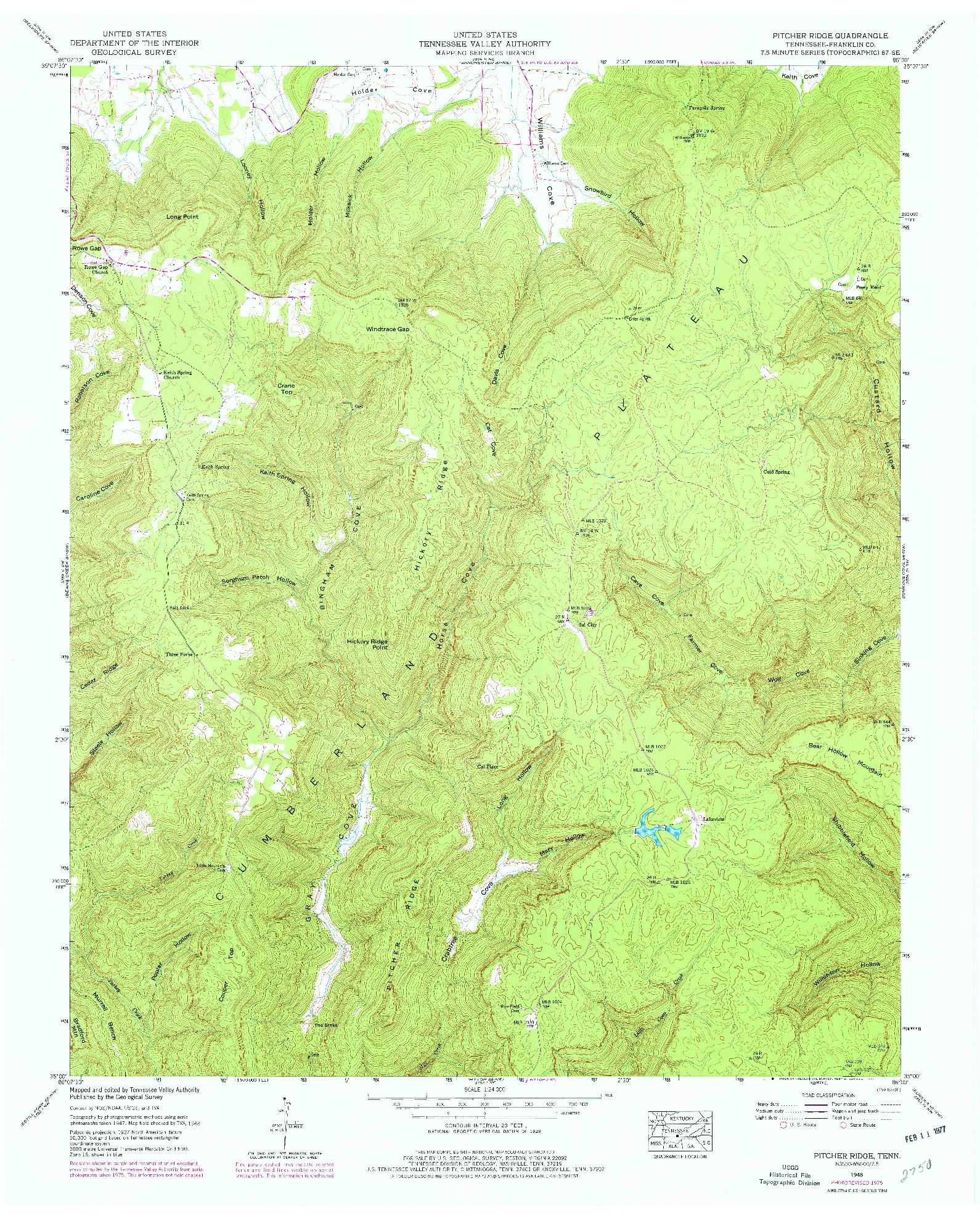 USGS 1:24000-SCALE QUADRANGLE FOR PITCHER RIDGE, TN 1948