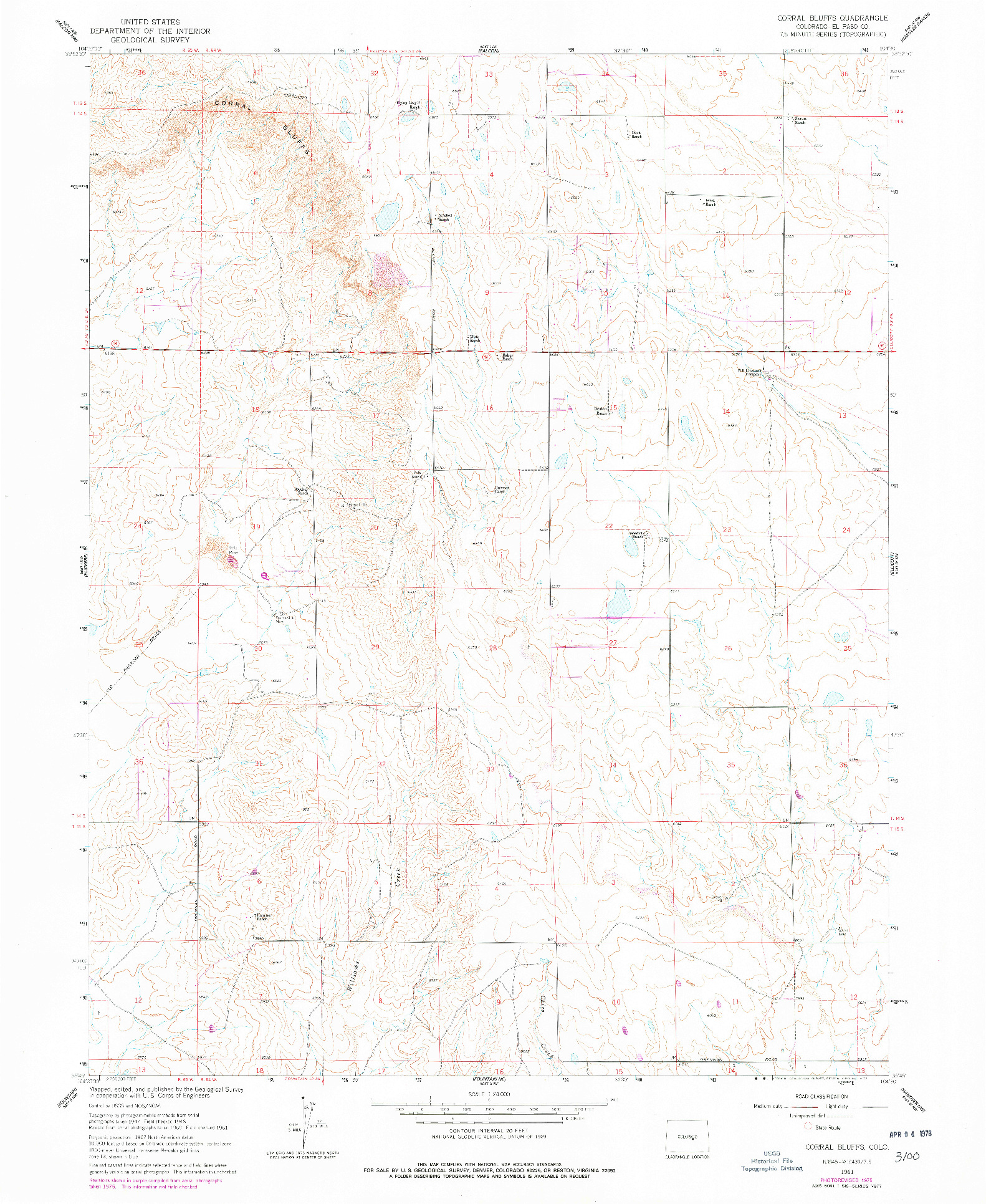 USGS 1:24000-SCALE QUADRANGLE FOR CORRAL BLUFFS, CO 1961