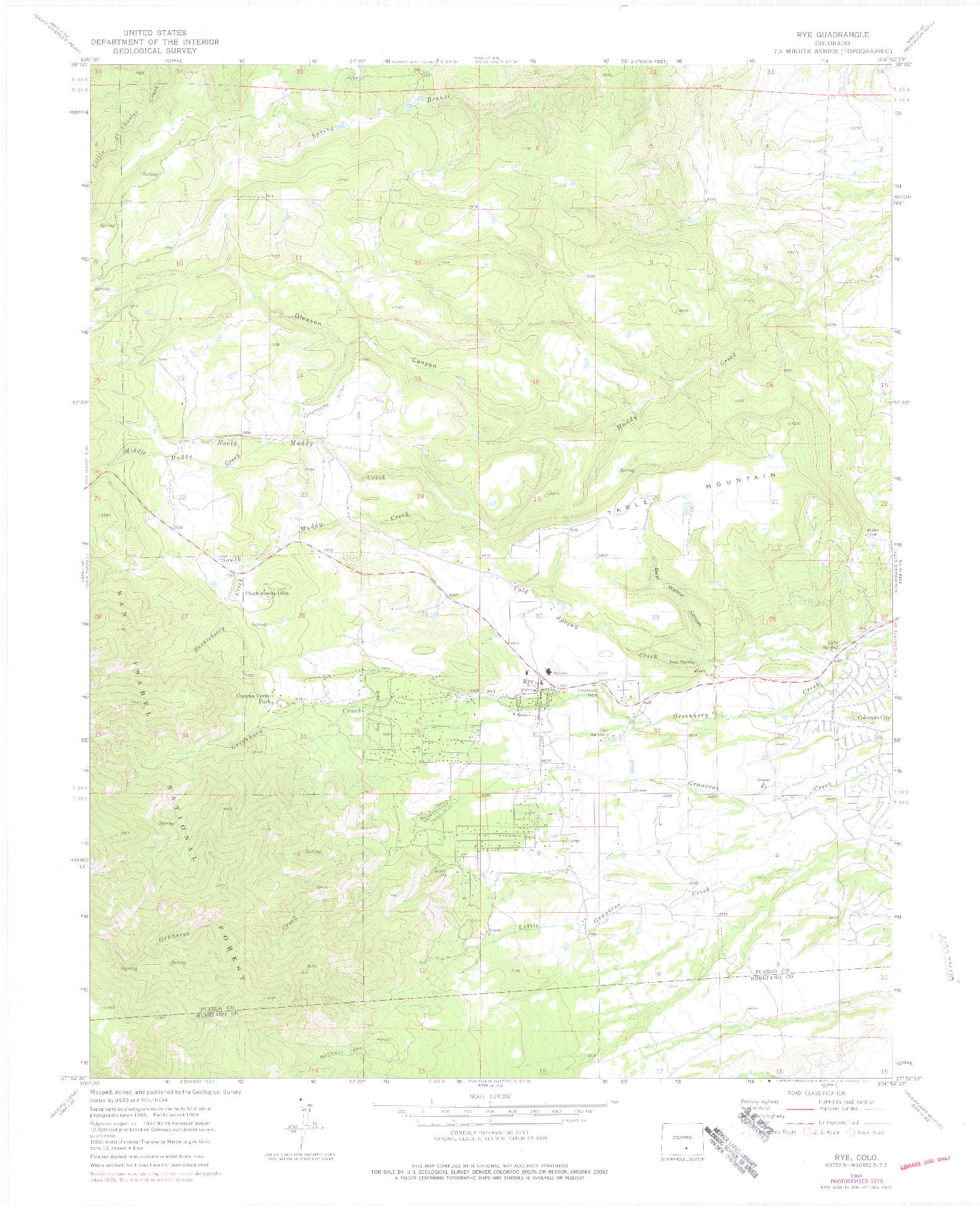 USGS 1:24000-SCALE QUADRANGLE FOR RYE, CO 1969