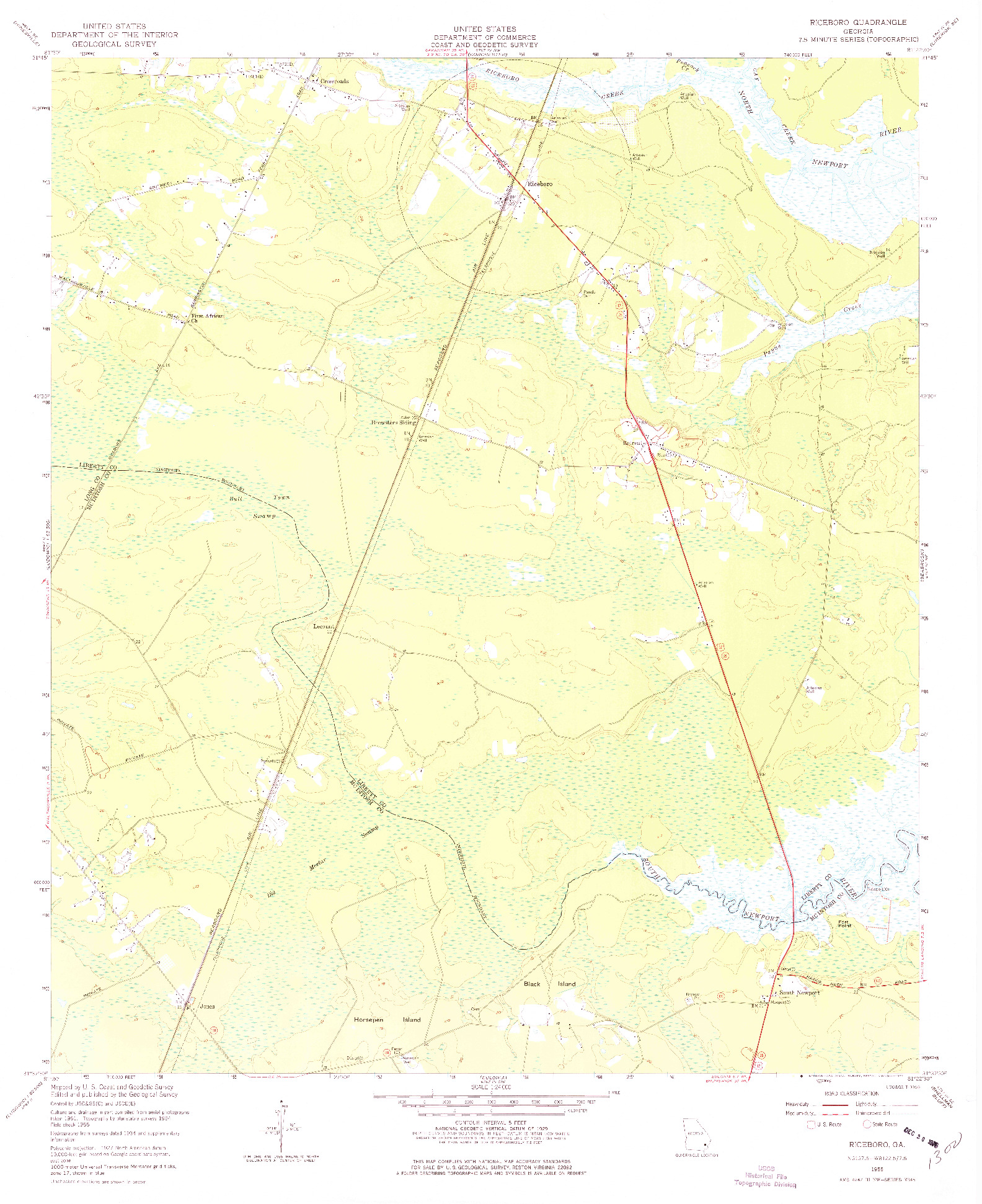USGS 1:24000-SCALE QUADRANGLE FOR RICEBORO, GA 1955