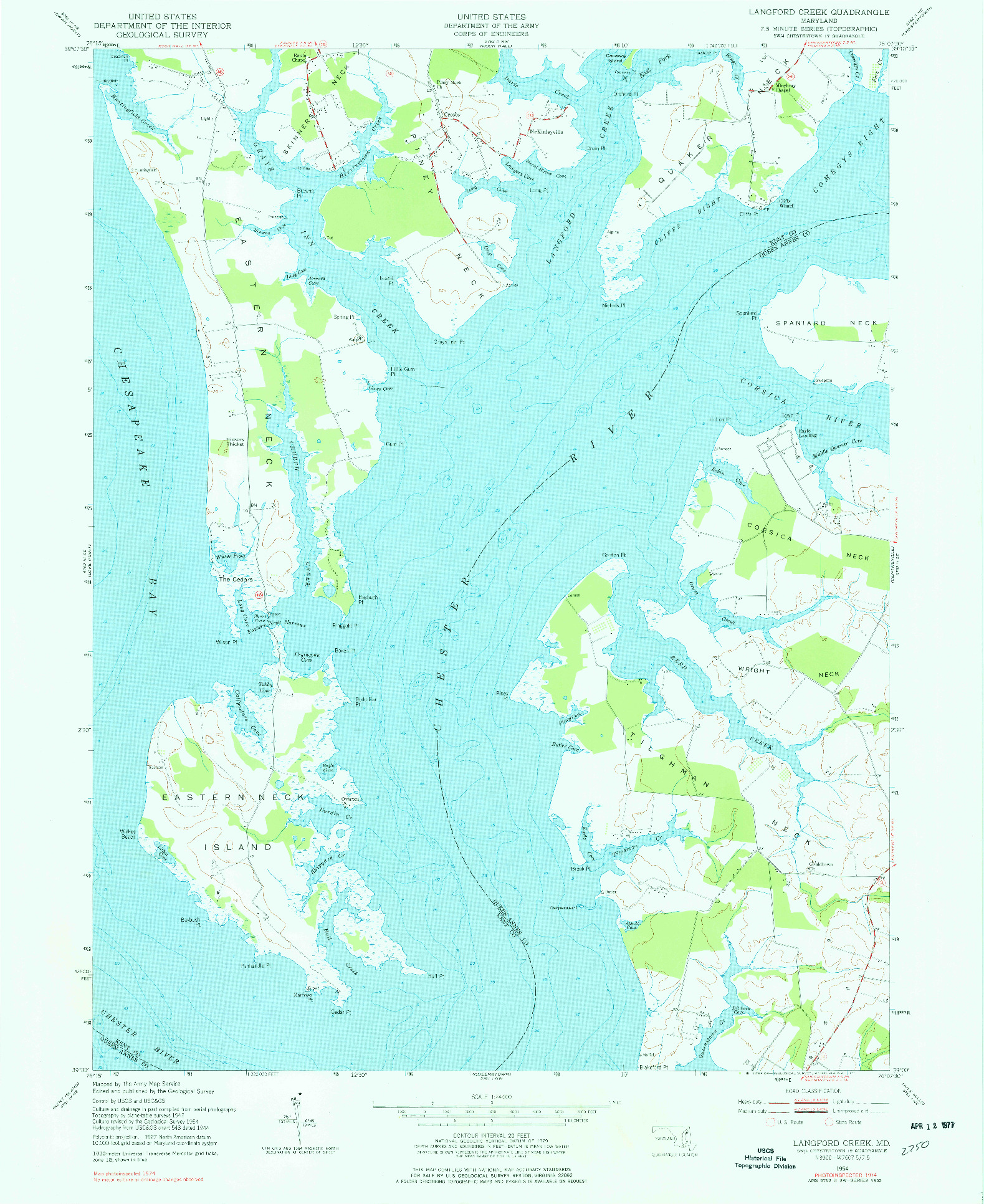 USGS 1:24000-SCALE QUADRANGLE FOR LANGFORD CREEK, MD 1954