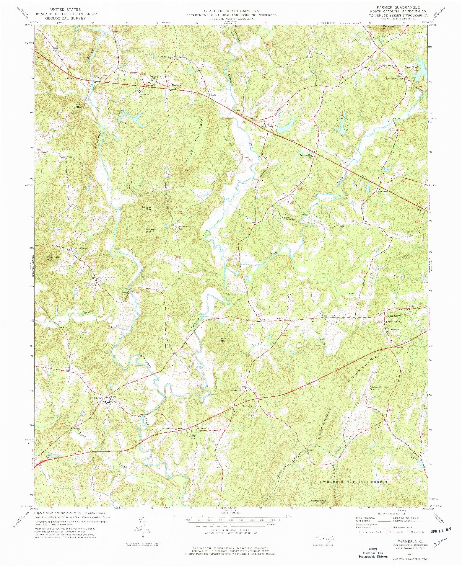 USGS 1:24000-SCALE QUADRANGLE FOR FARMER, NC 1974