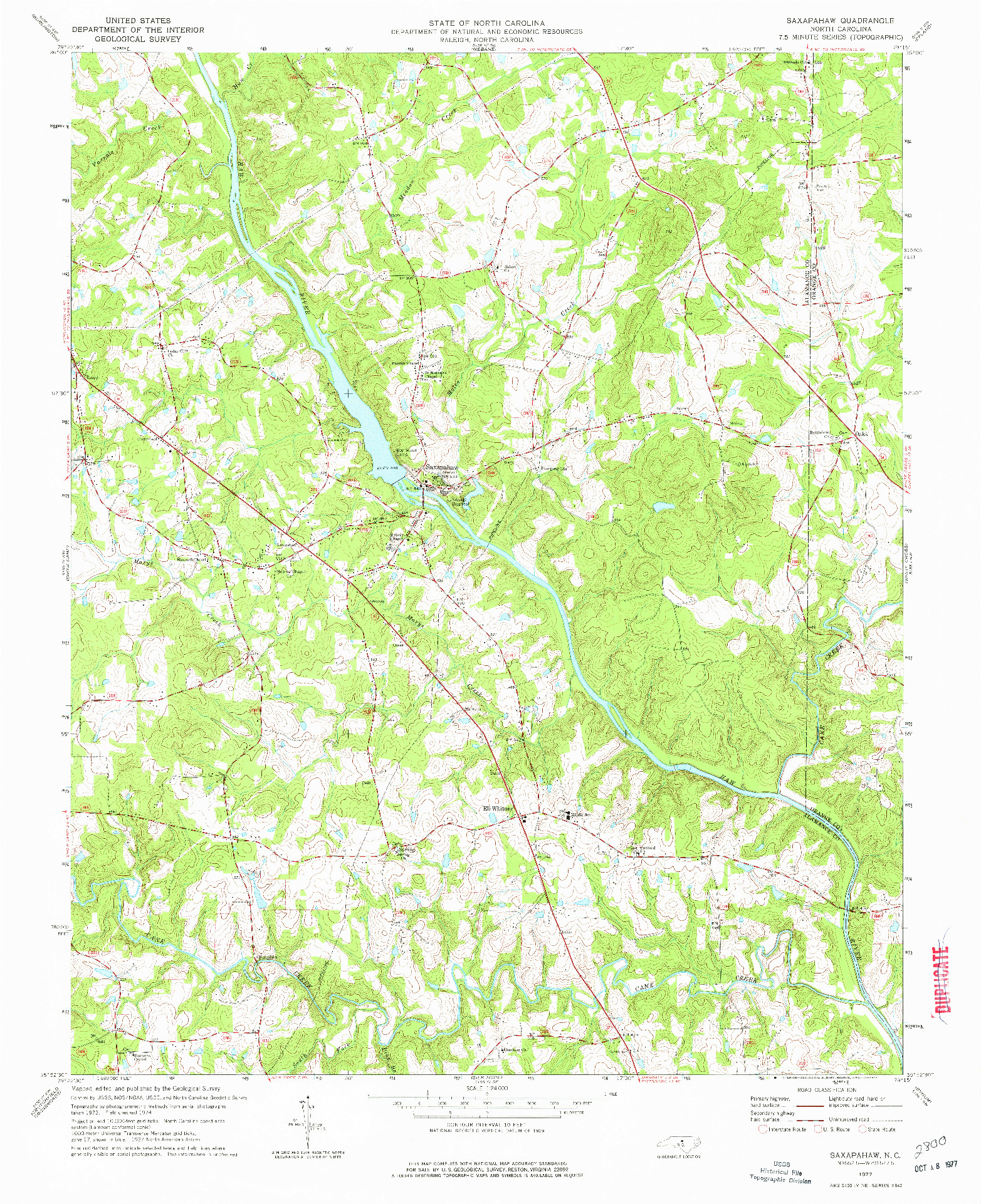 USGS 1:24000-SCALE QUADRANGLE FOR SAXAPAHAW, NC 1977