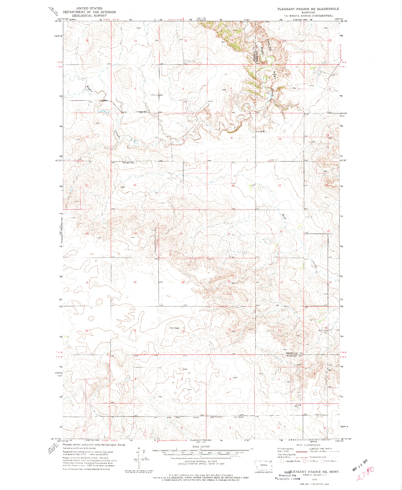 USGS 1:24000-SCALE QUADRANGLE FOR PLEASANT PRAIRIE NE, MT 1973