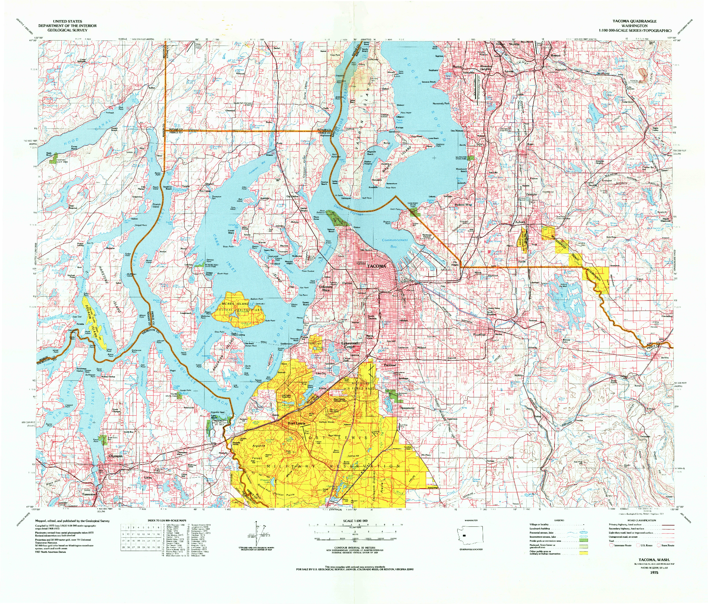 USGS 1:100000-SCALE QUADRANGLE FOR TACOMA, WA 1975