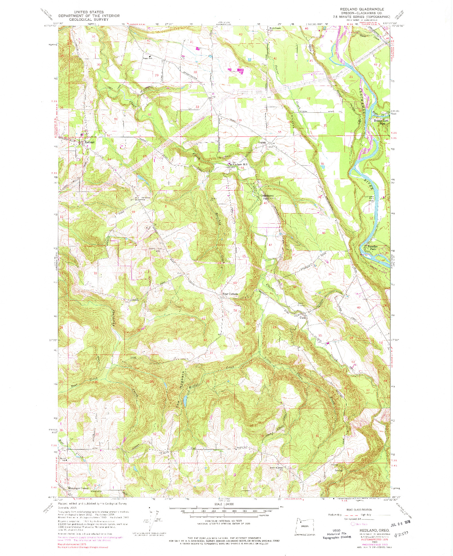 USGS 1:24000-SCALE QUADRANGLE FOR REDLAND, OR 1961
