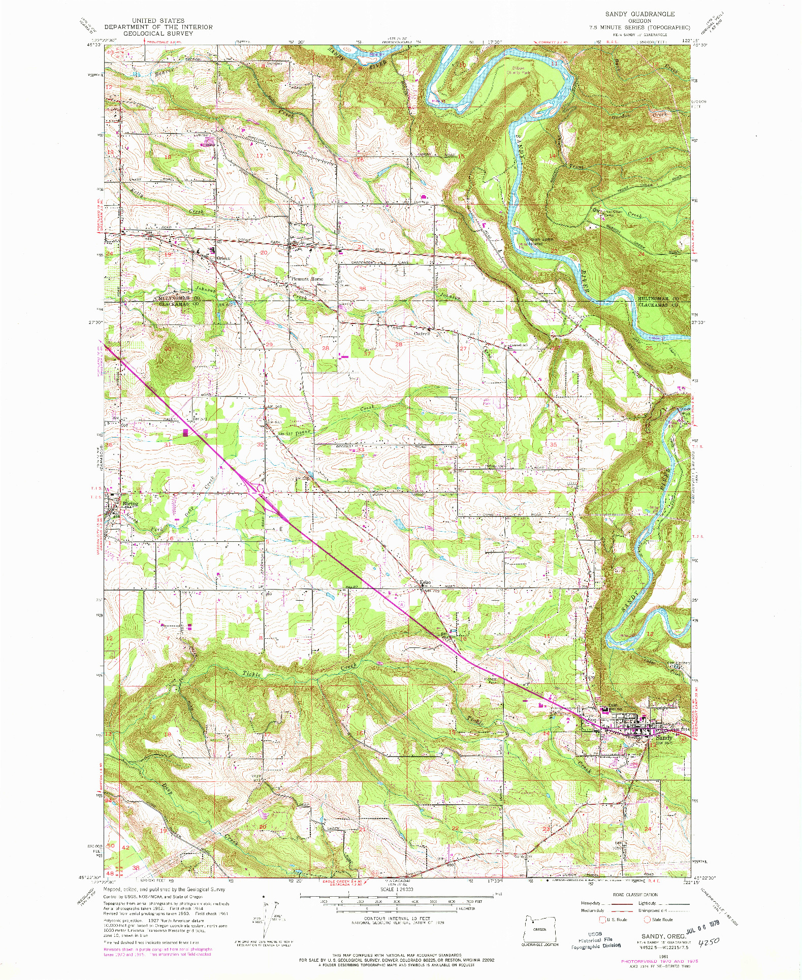 USGS 1:24000-SCALE QUADRANGLE FOR SANDY, OR 1961