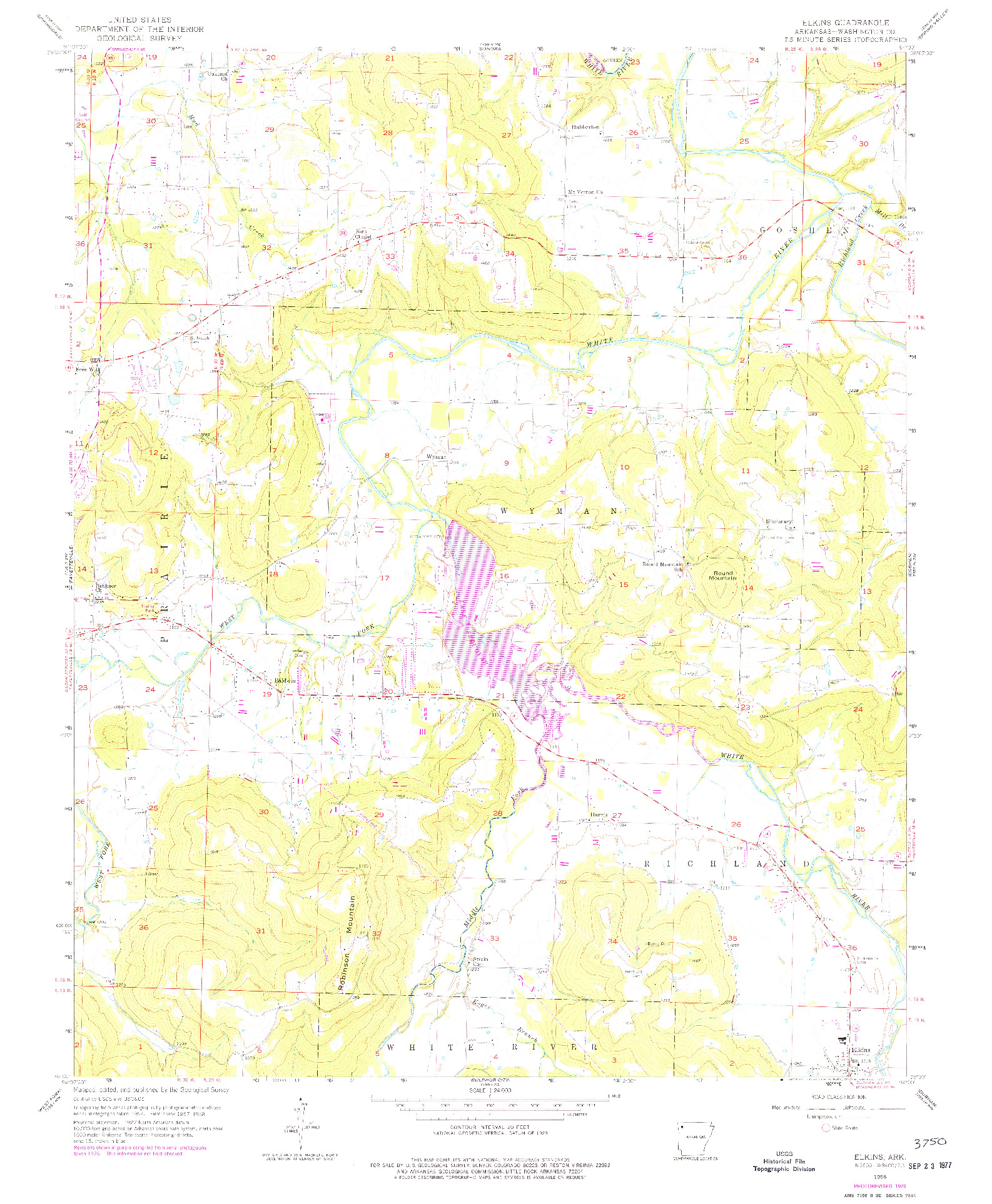 USGS 1:24000-SCALE QUADRANGLE FOR ELKINS, AR 1958