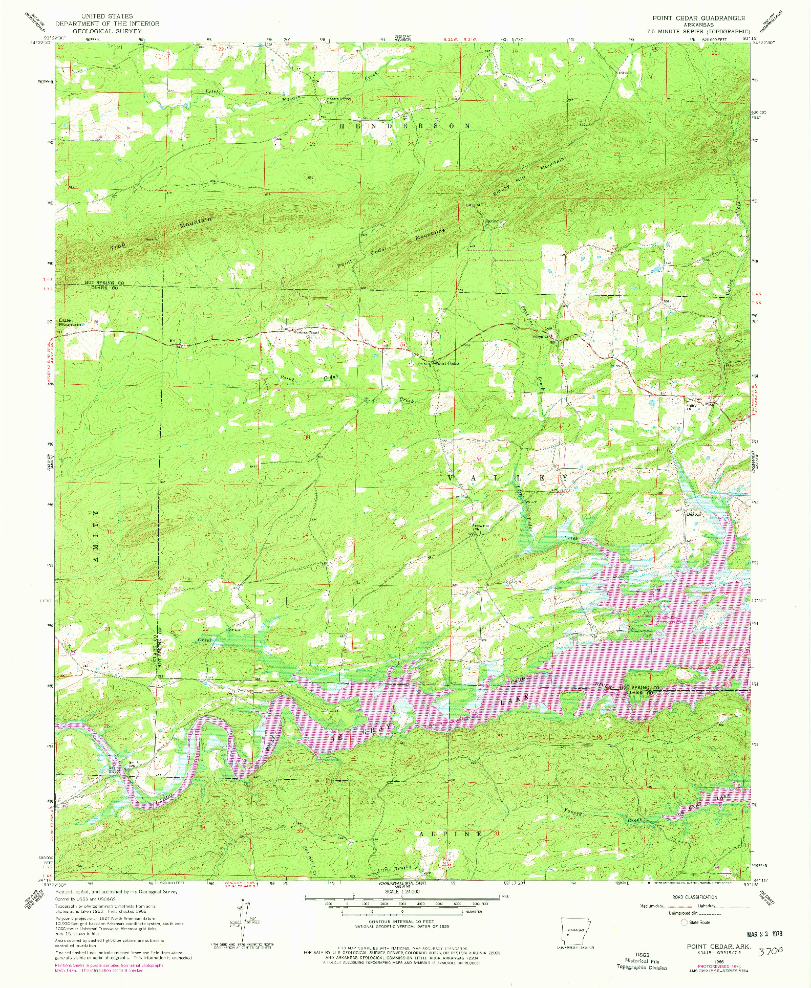 USGS 1:24000-SCALE QUADRANGLE FOR POINT CEDAR, AR 1966