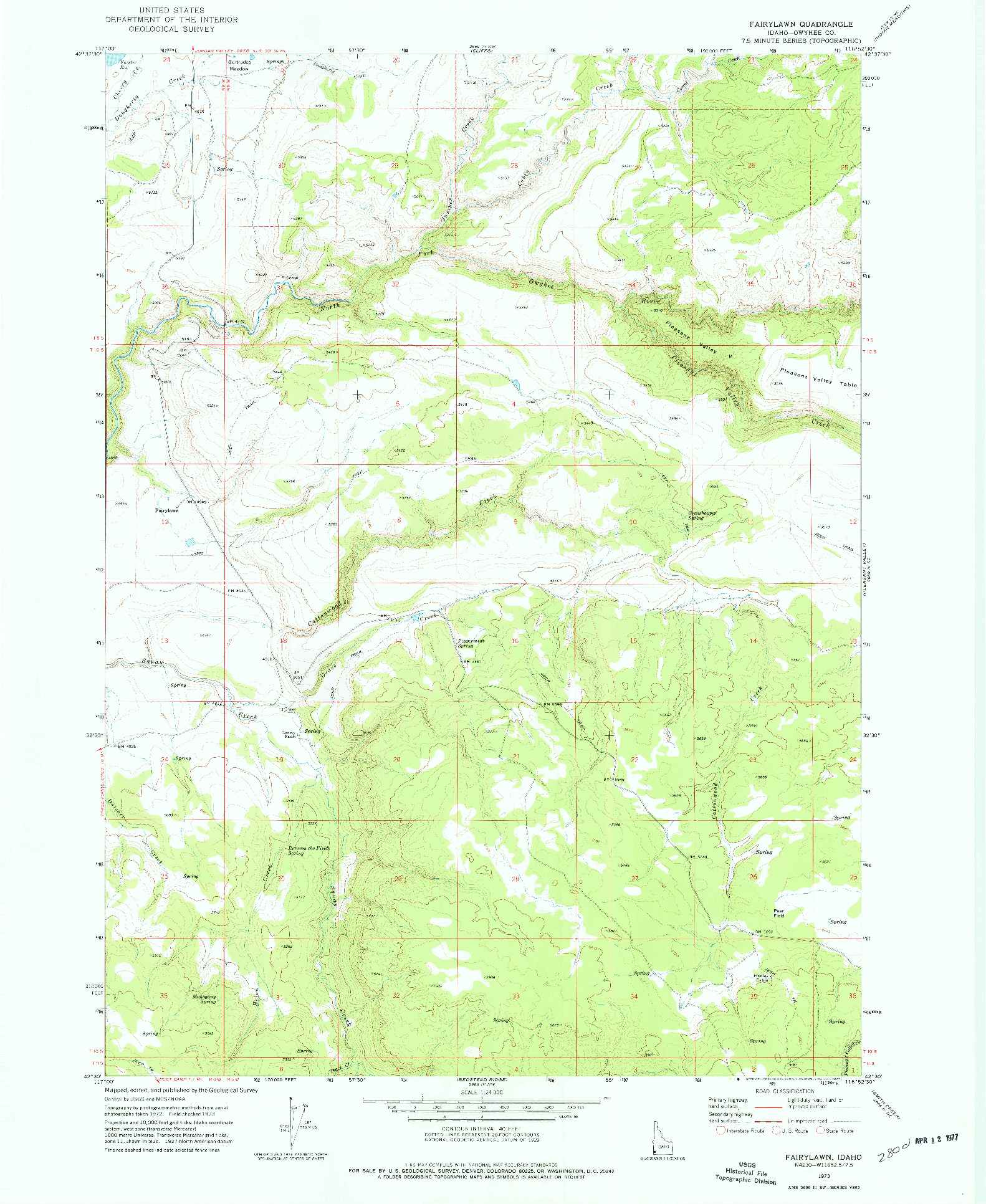 USGS 1:24000-SCALE QUADRANGLE FOR FAIRYLAWN, ID 1973