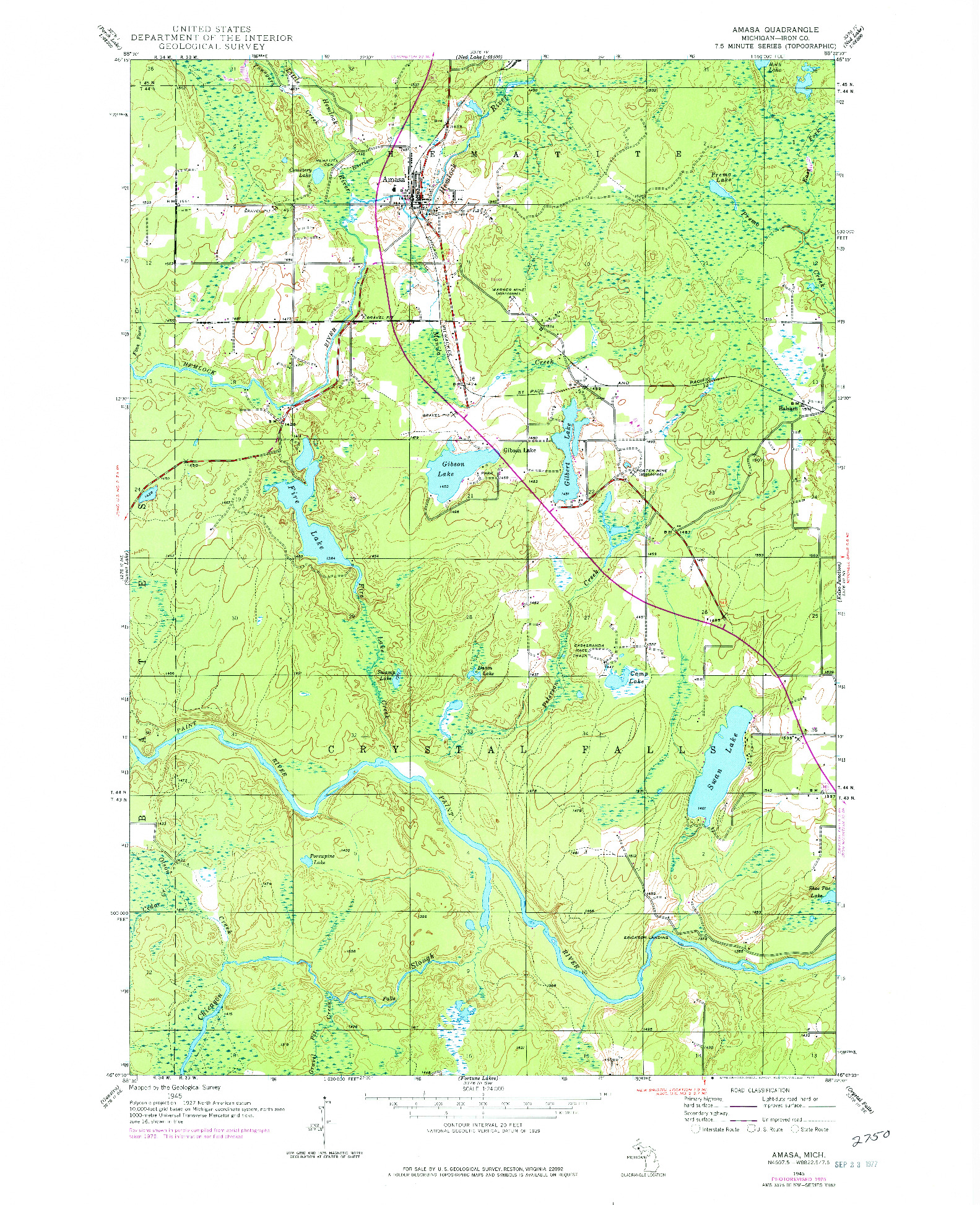 USGS 1:24000-SCALE QUADRANGLE FOR AMASA, MI 1945