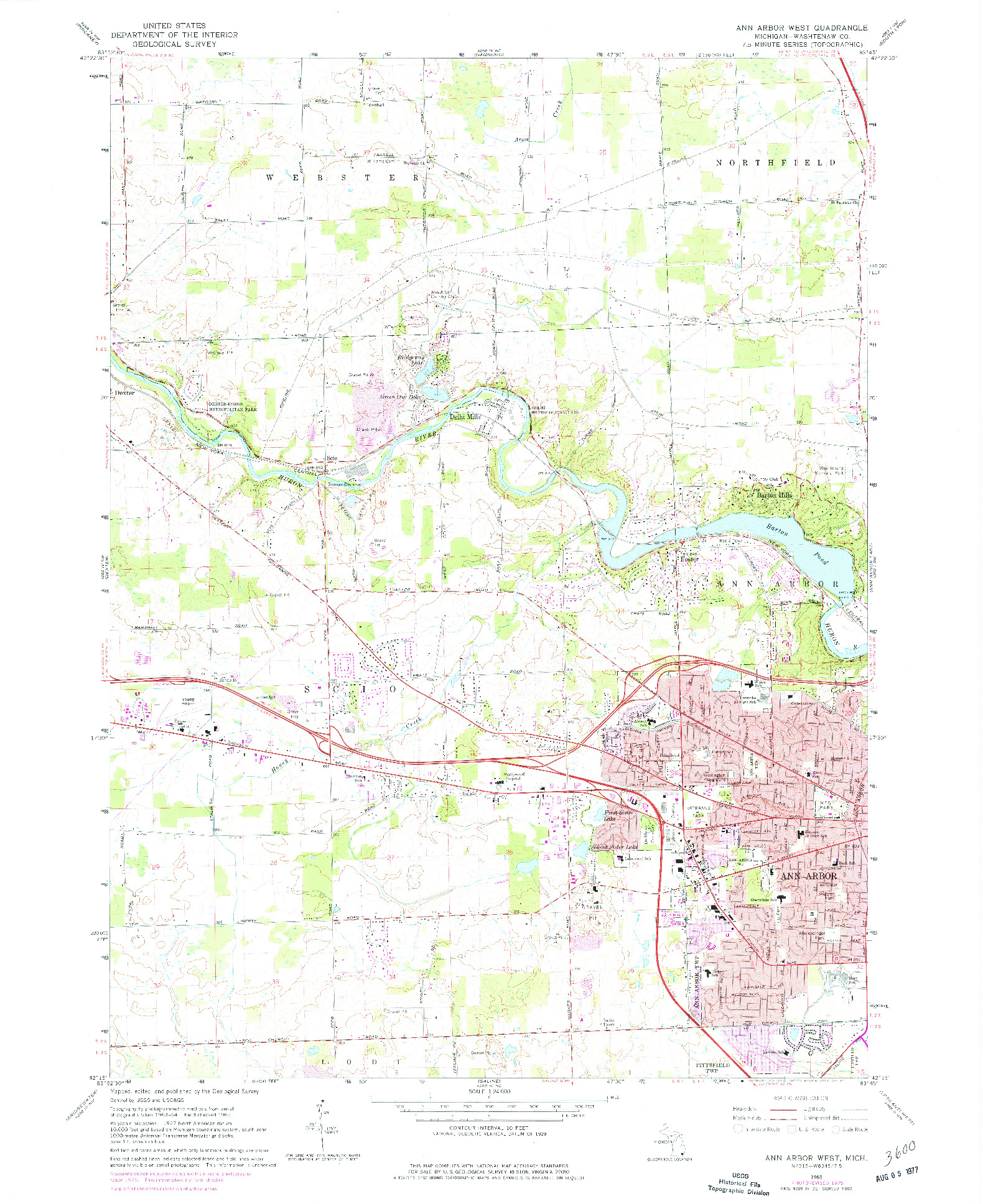 USGS 1:24000-SCALE QUADRANGLE FOR ANN ARBOR WEST, MI 1965