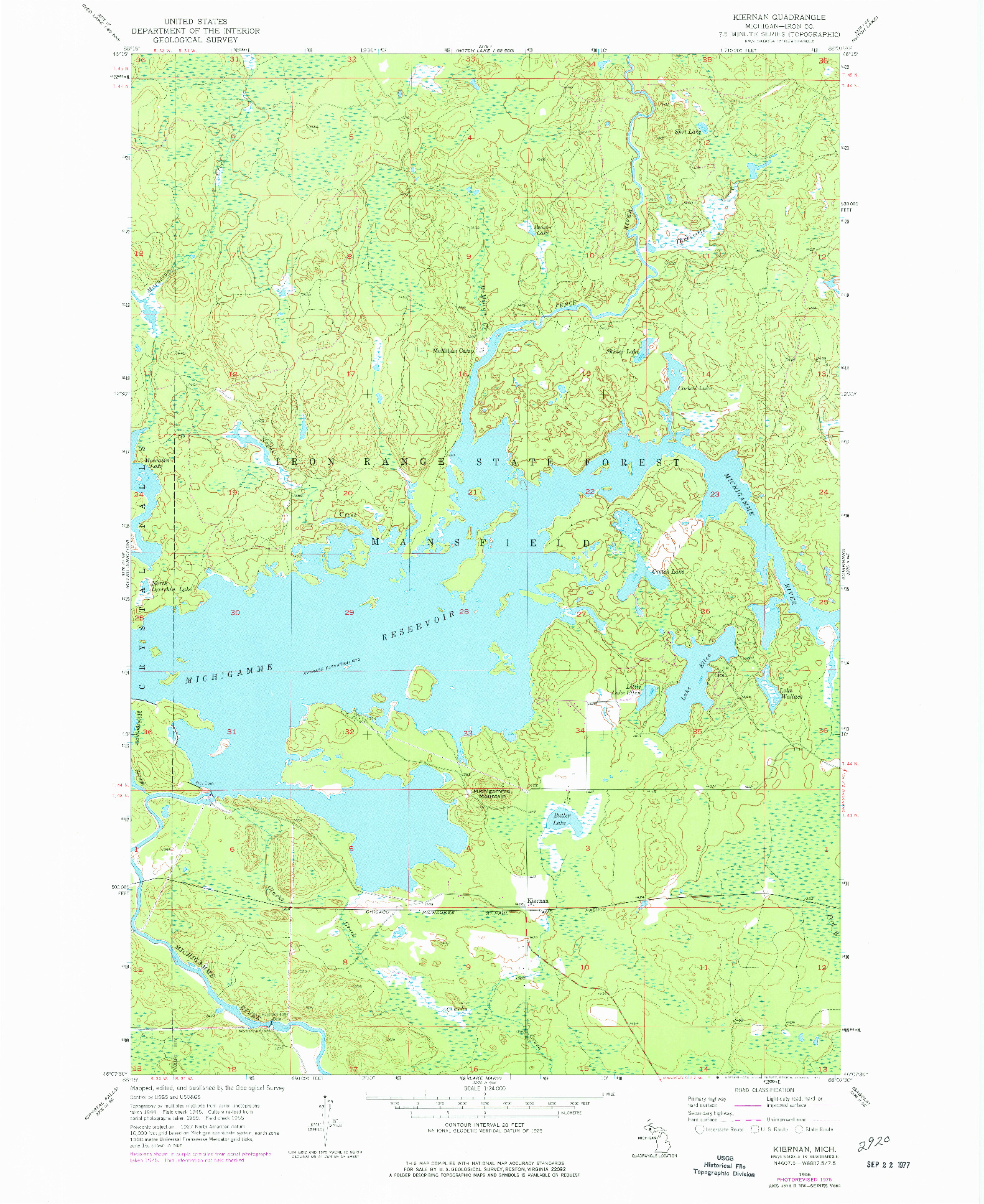 USGS 1:24000-SCALE QUADRANGLE FOR KIERNAN, MI 1956