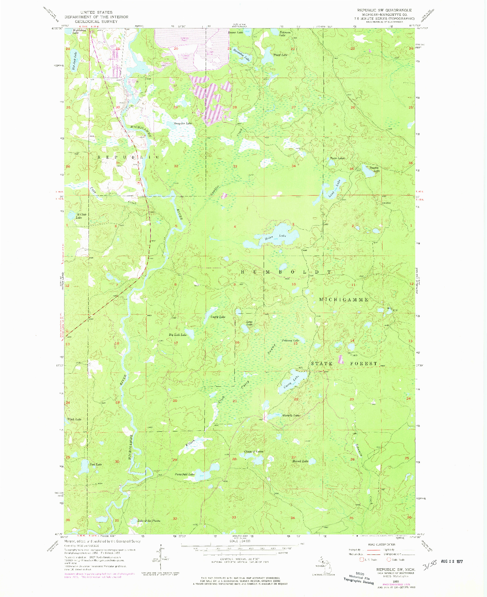 USGS 1:24000-SCALE QUADRANGLE FOR REPUBLIC SW, MI 1955