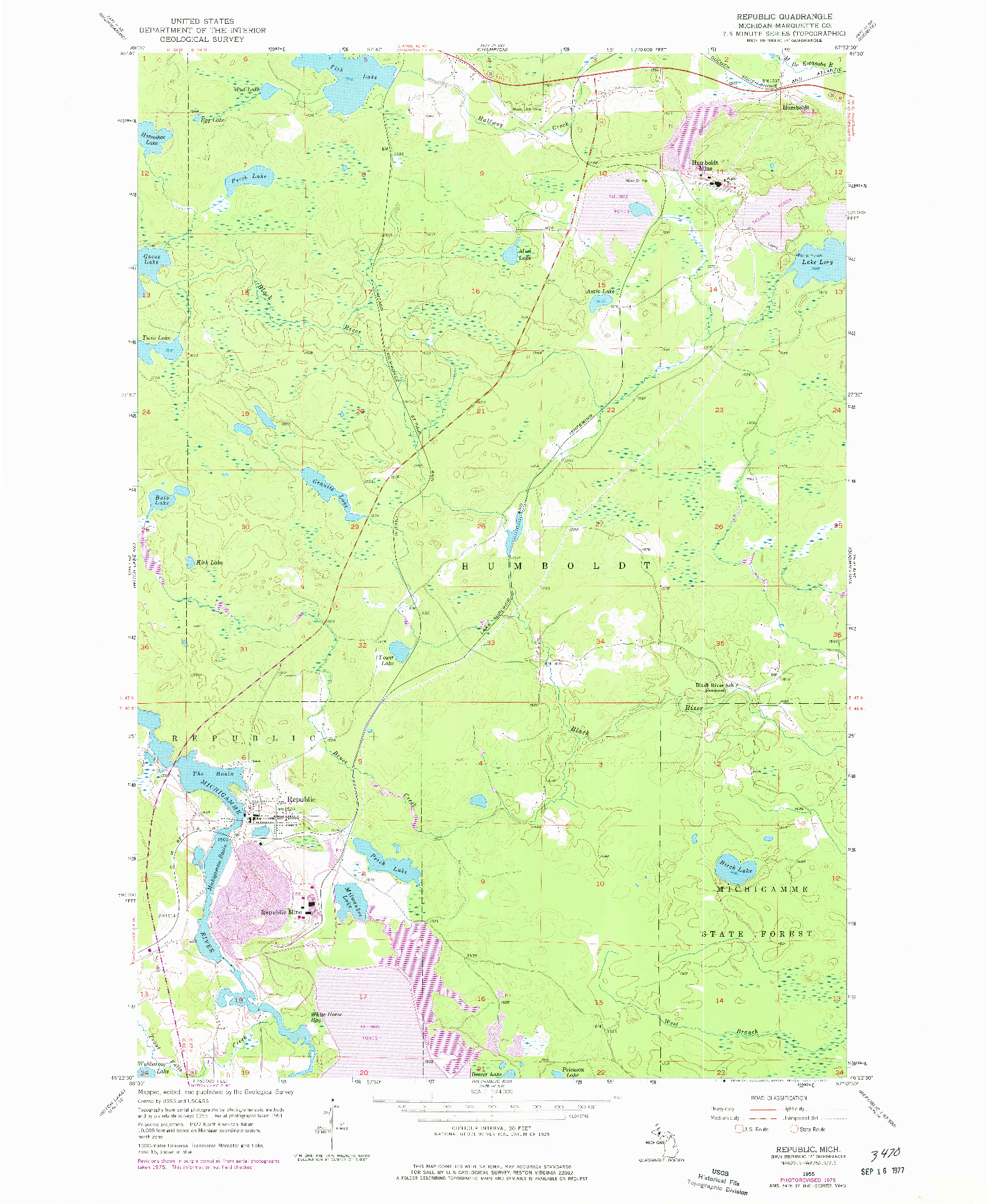 USGS 1:24000-SCALE QUADRANGLE FOR REPUBLIC, MI 1955