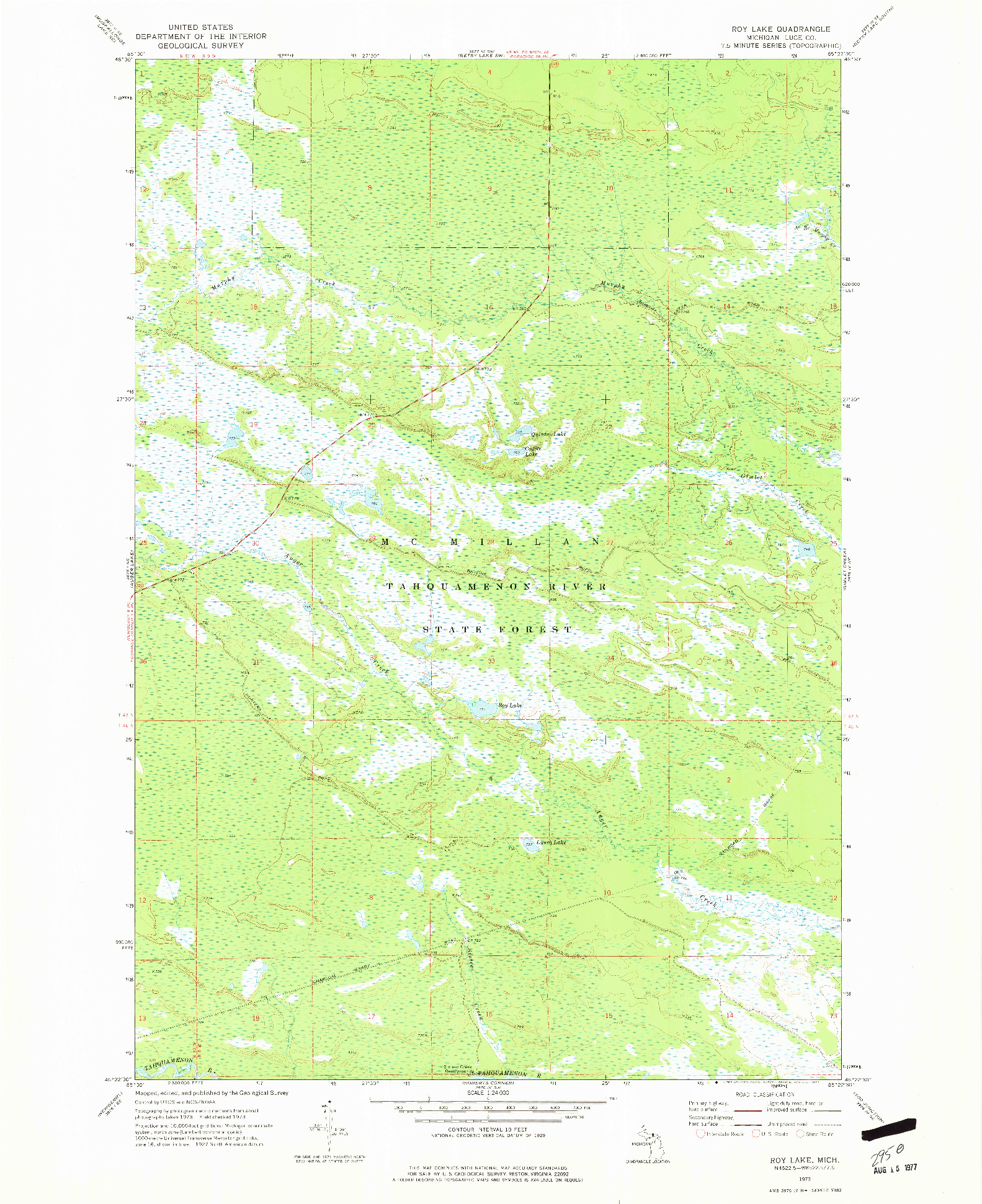 USGS 1:24000-SCALE QUADRANGLE FOR ROY LAKE, MI 1973