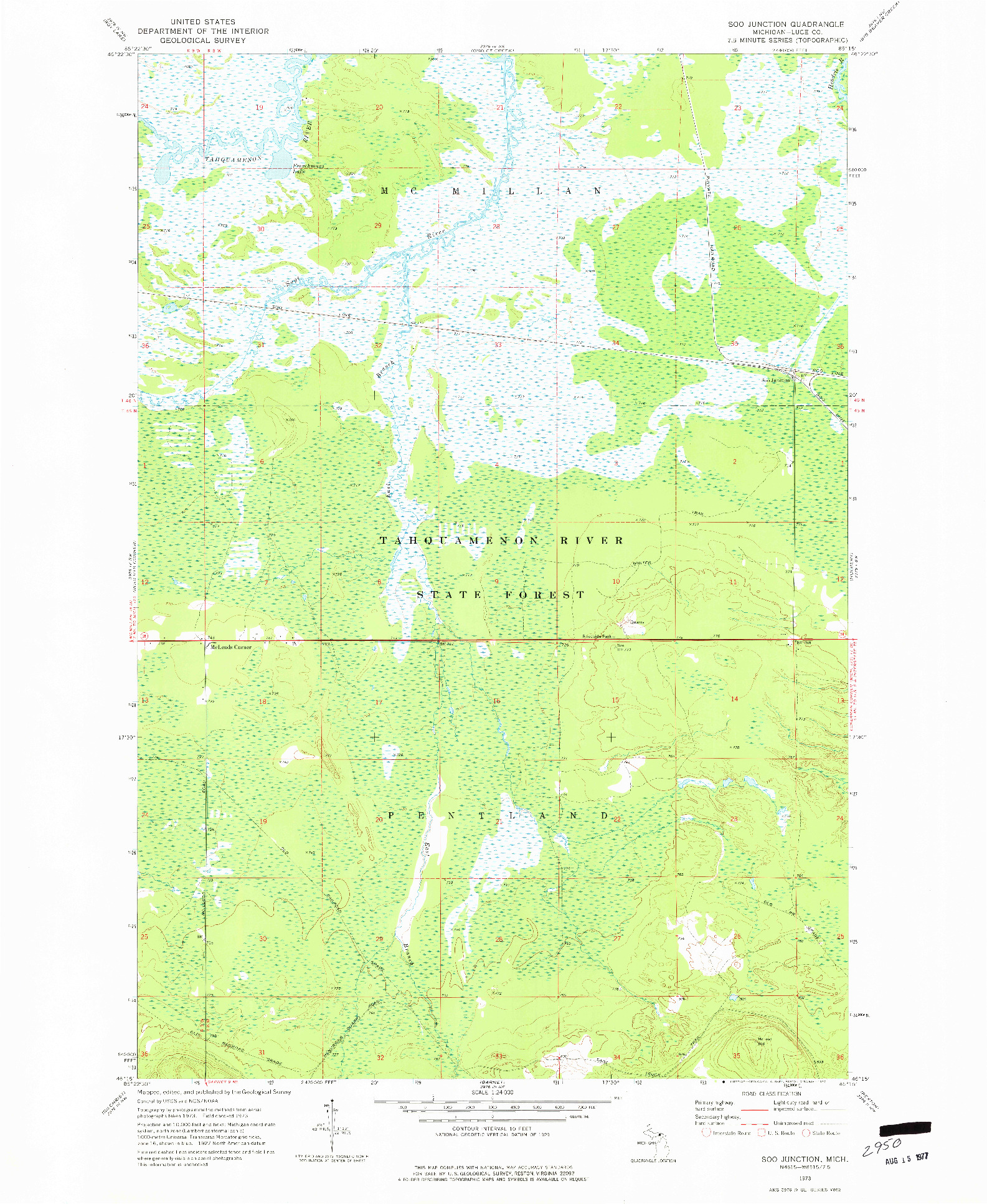 USGS 1:24000-SCALE QUADRANGLE FOR SOO JUNCTION, MI 1973