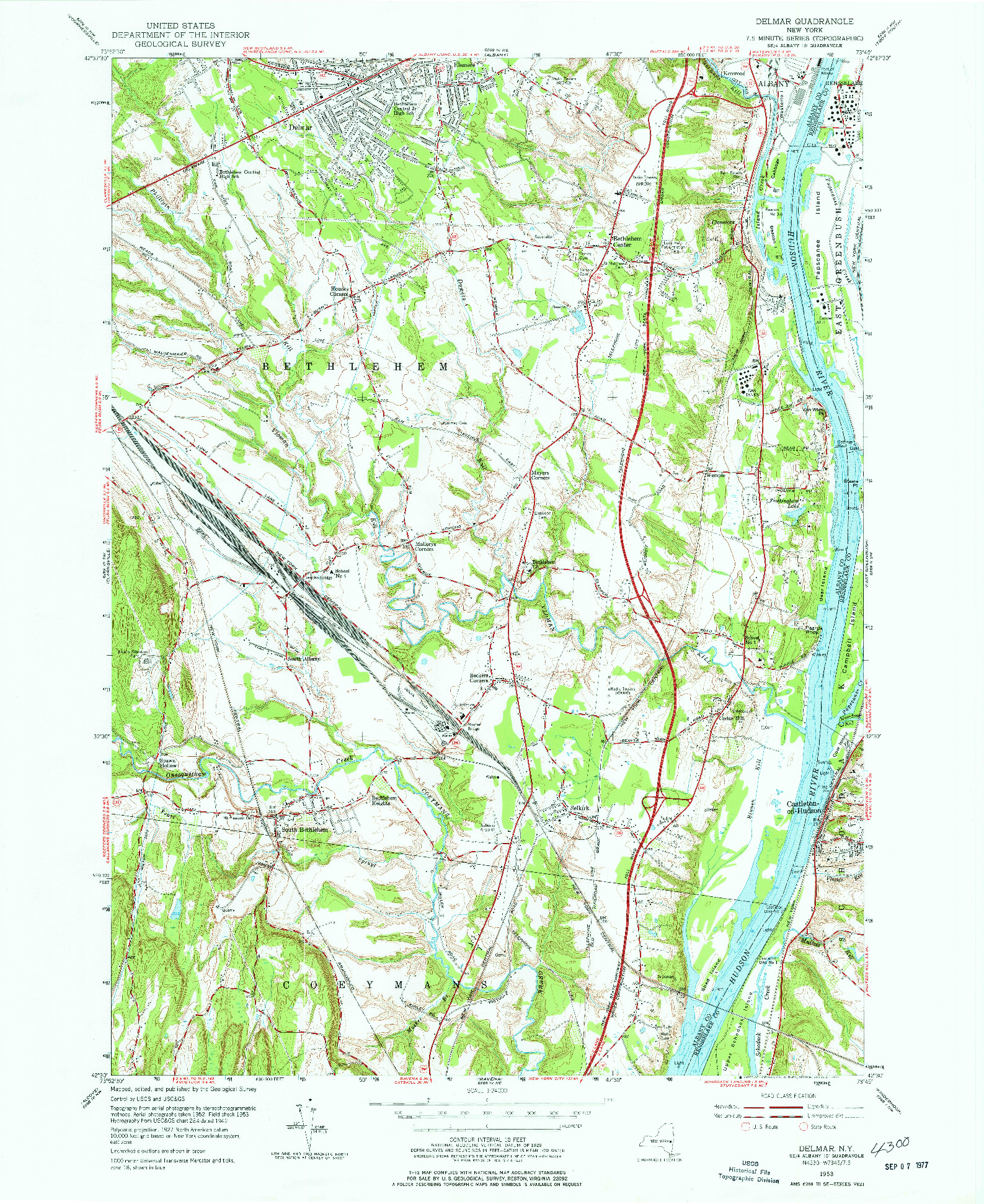 USGS 1:24000-SCALE QUADRANGLE FOR DELMAR, NY 1953