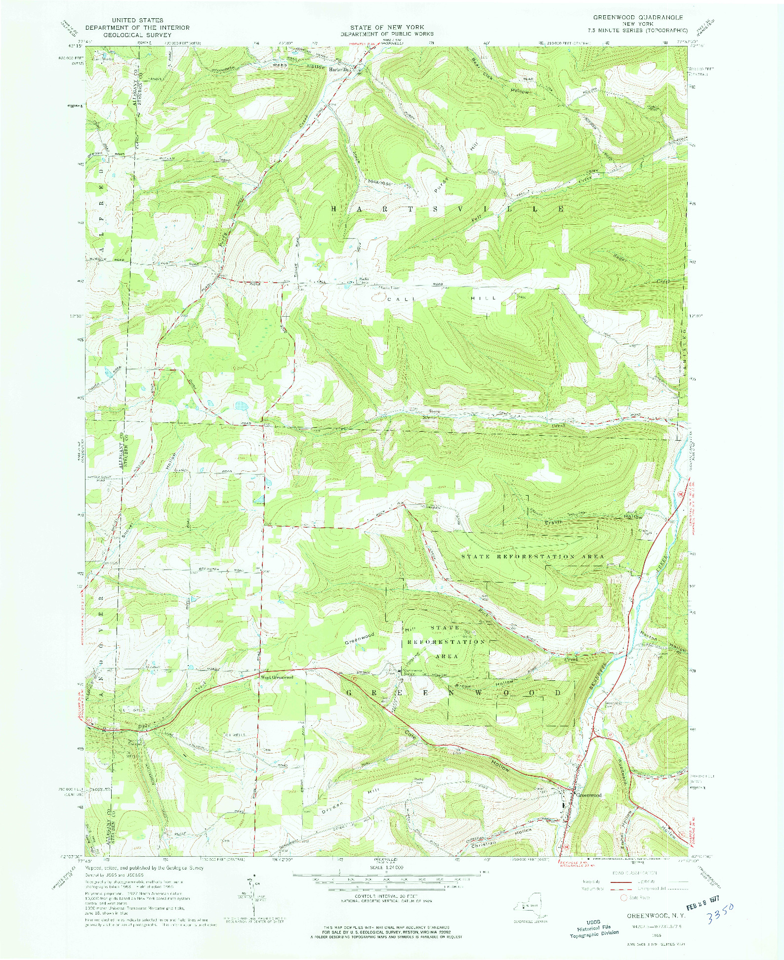 USGS 1:24000-SCALE QUADRANGLE FOR GREENWOOD, NY 1965