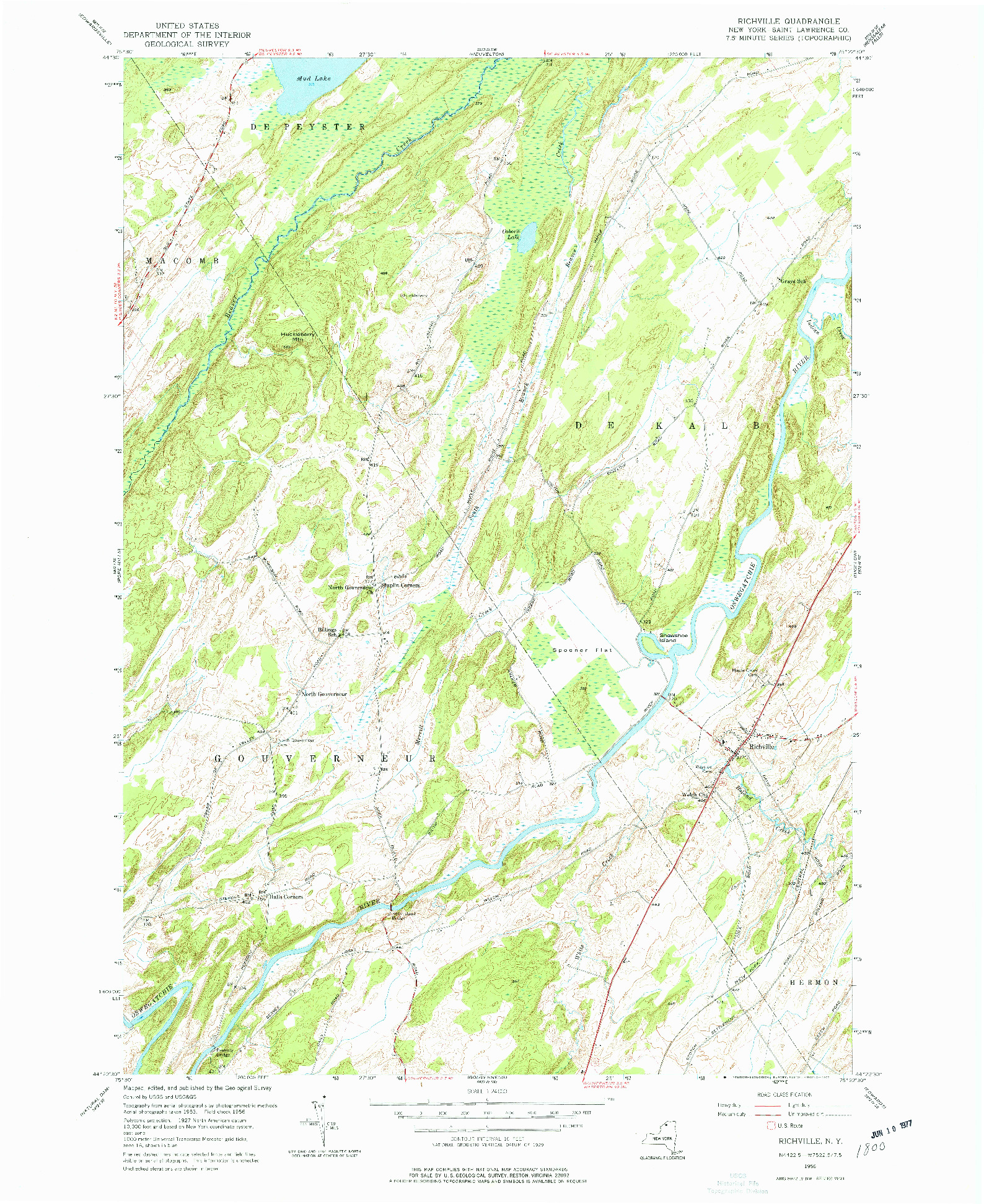 USGS 1:24000-SCALE QUADRANGLE FOR RICHVILLE, NY 1956