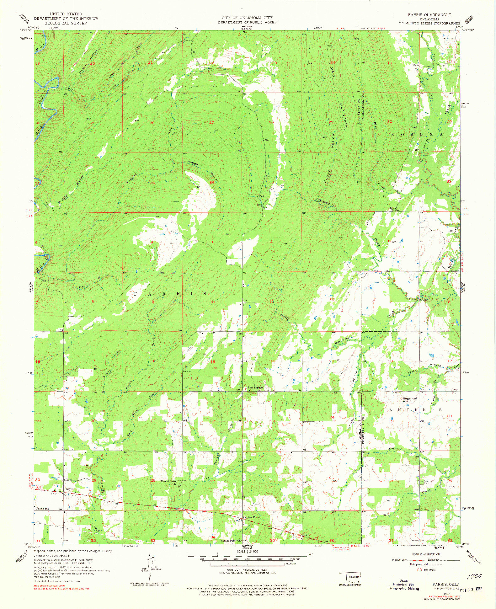 USGS 1:24000-SCALE QUADRANGLE FOR FARRIS, OK 1957