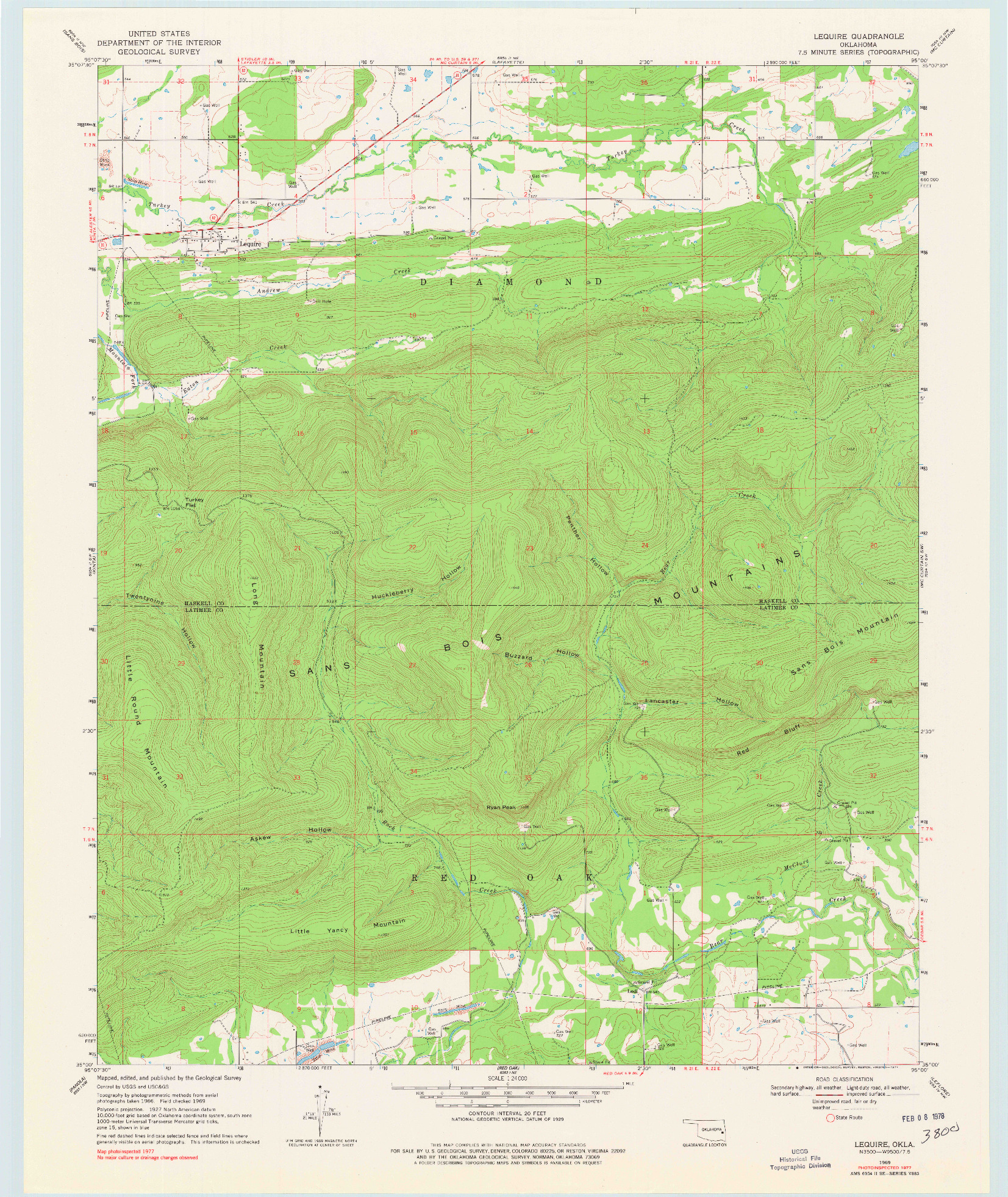 USGS 1:24000-SCALE QUADRANGLE FOR LEQUIRE, OK 1969