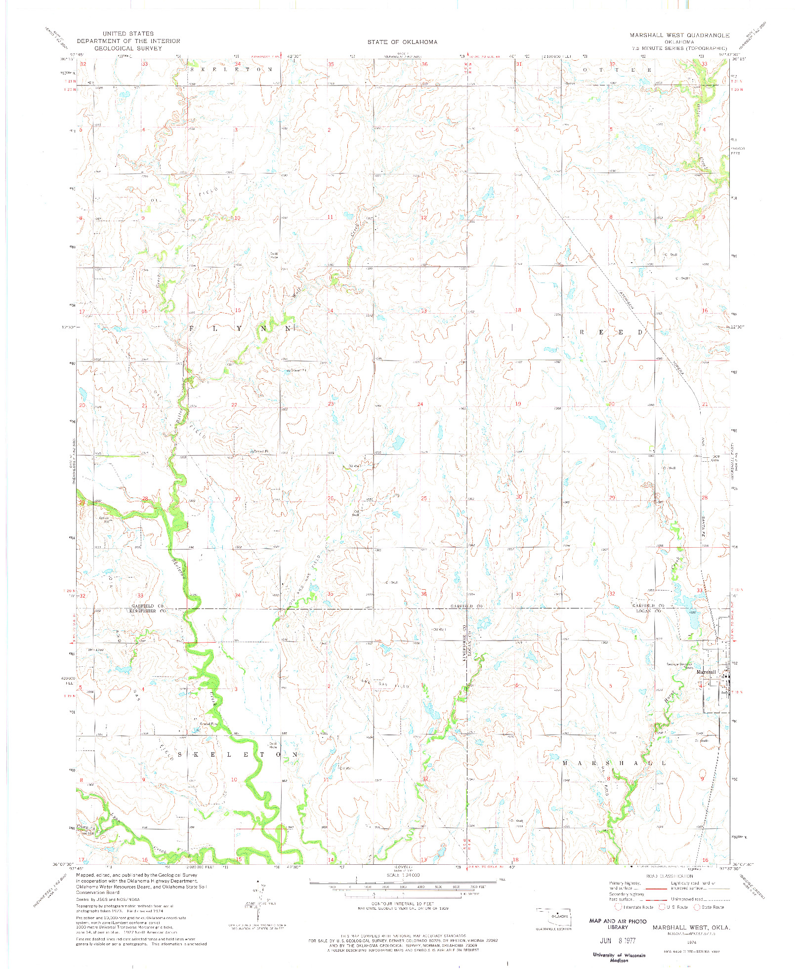 USGS 1:24000-SCALE QUADRANGLE FOR MARSHALL WEST, OK 1974