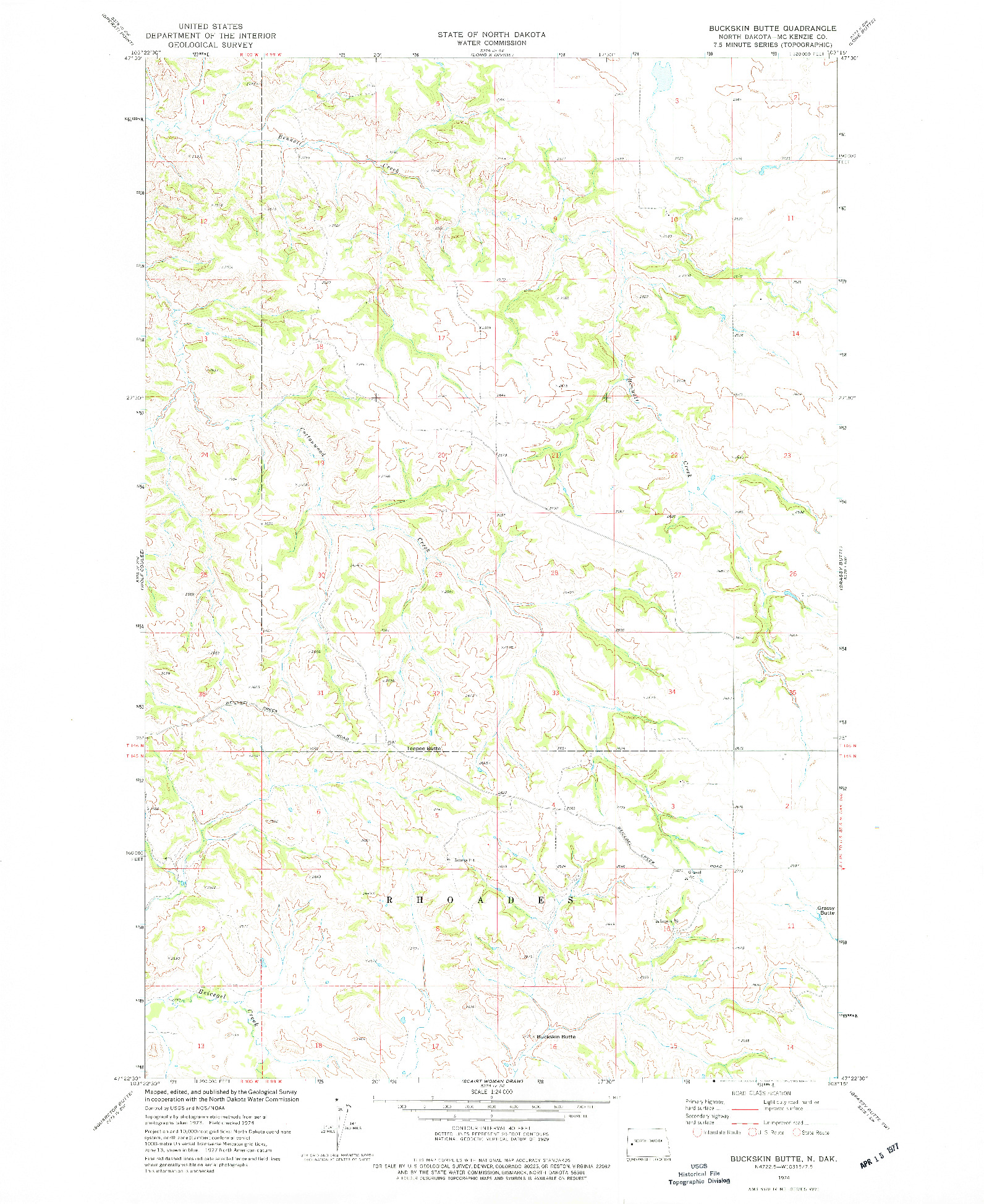 USGS 1:24000-SCALE QUADRANGLE FOR BUCKSKIN BUTTE, ND 1974