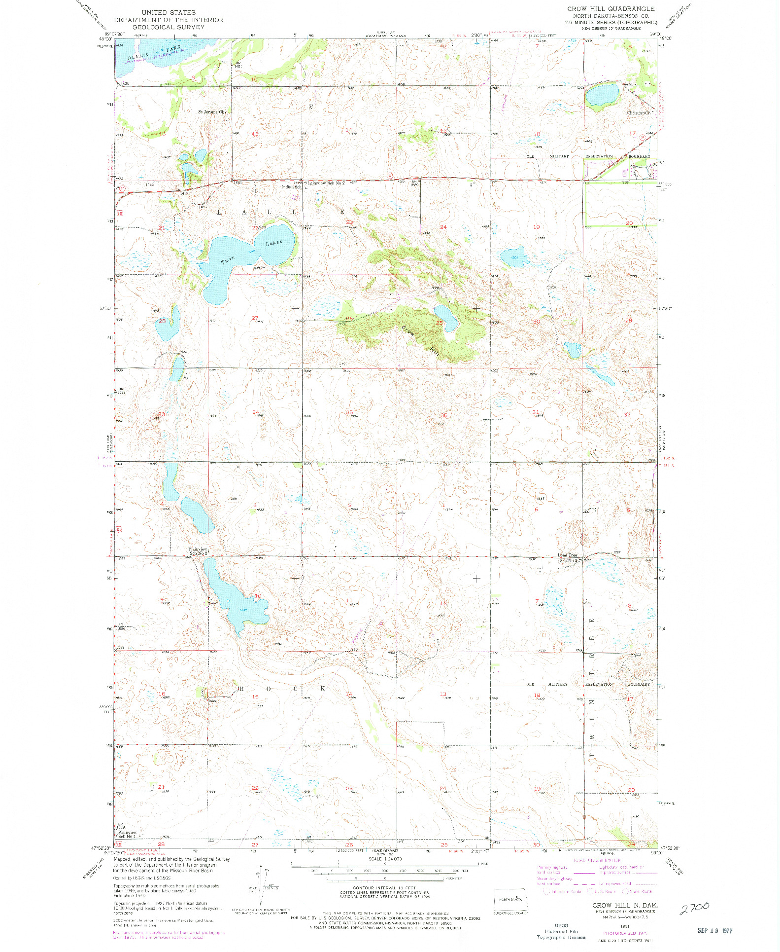 USGS 1:24000-SCALE QUADRANGLE FOR CROW HILL, ND 1951