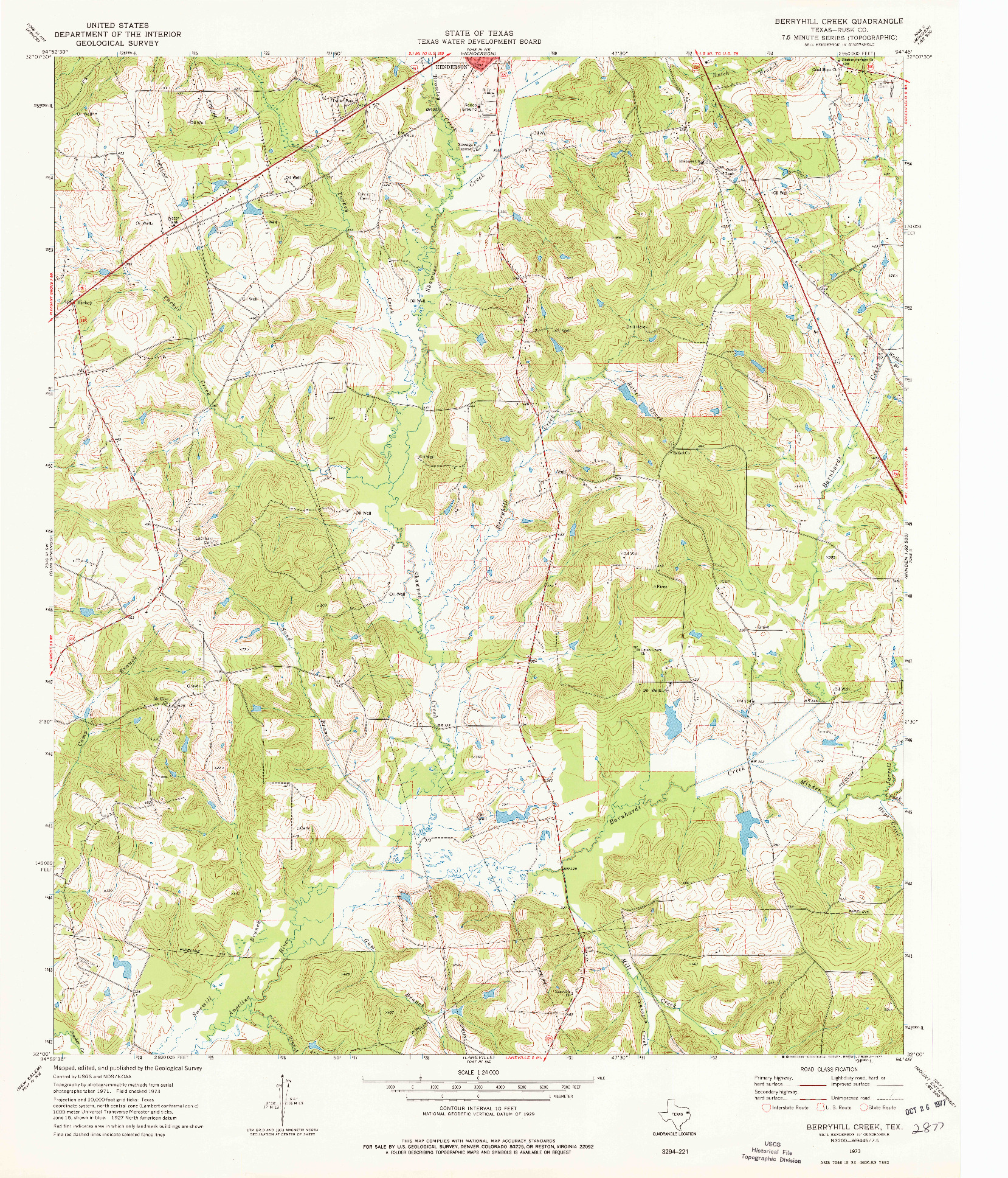 USGS 1:24000-SCALE QUADRANGLE FOR BERRYHILL CREEK, TX 1973