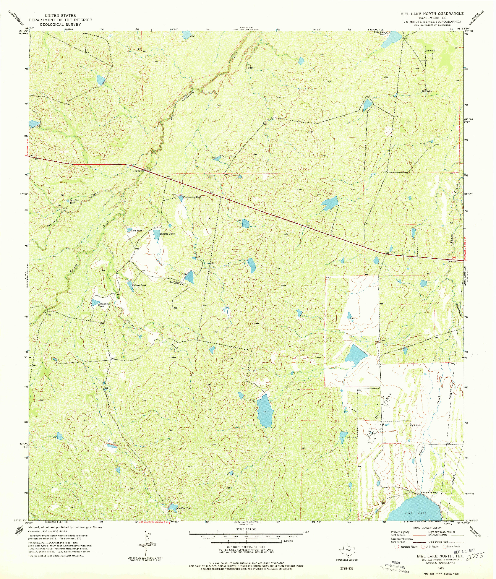 USGS 1:24000-SCALE QUADRANGLE FOR BIEL LAKE NORTH, TX 1973