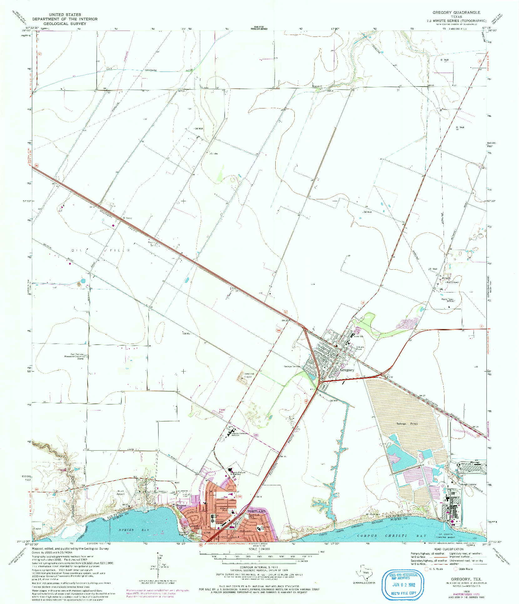 USGS 1:24000-SCALE QUADRANGLE FOR GREGORY, TX 1969