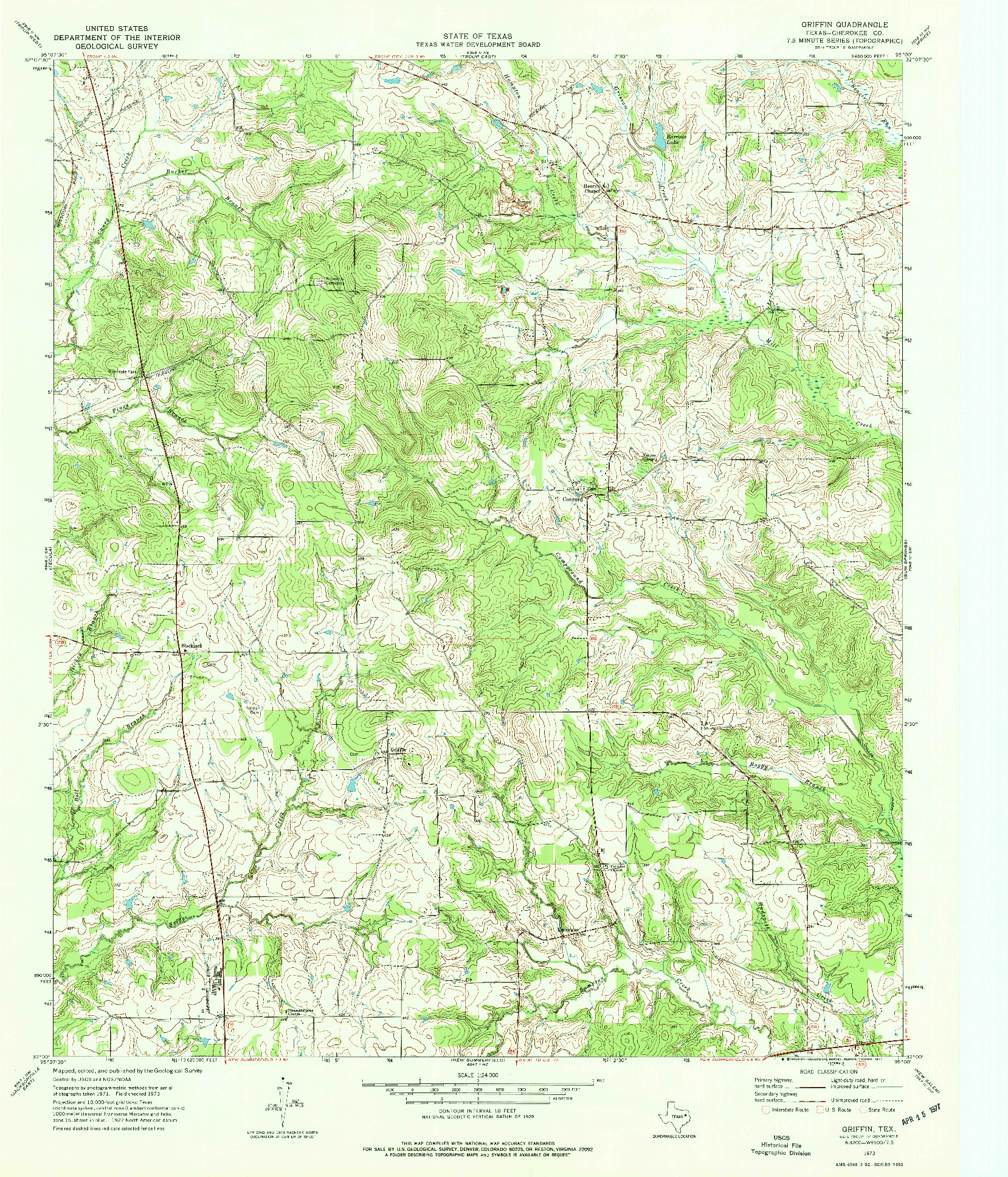 USGS 1:24000-SCALE QUADRANGLE FOR GRIFFIN, TX 1973