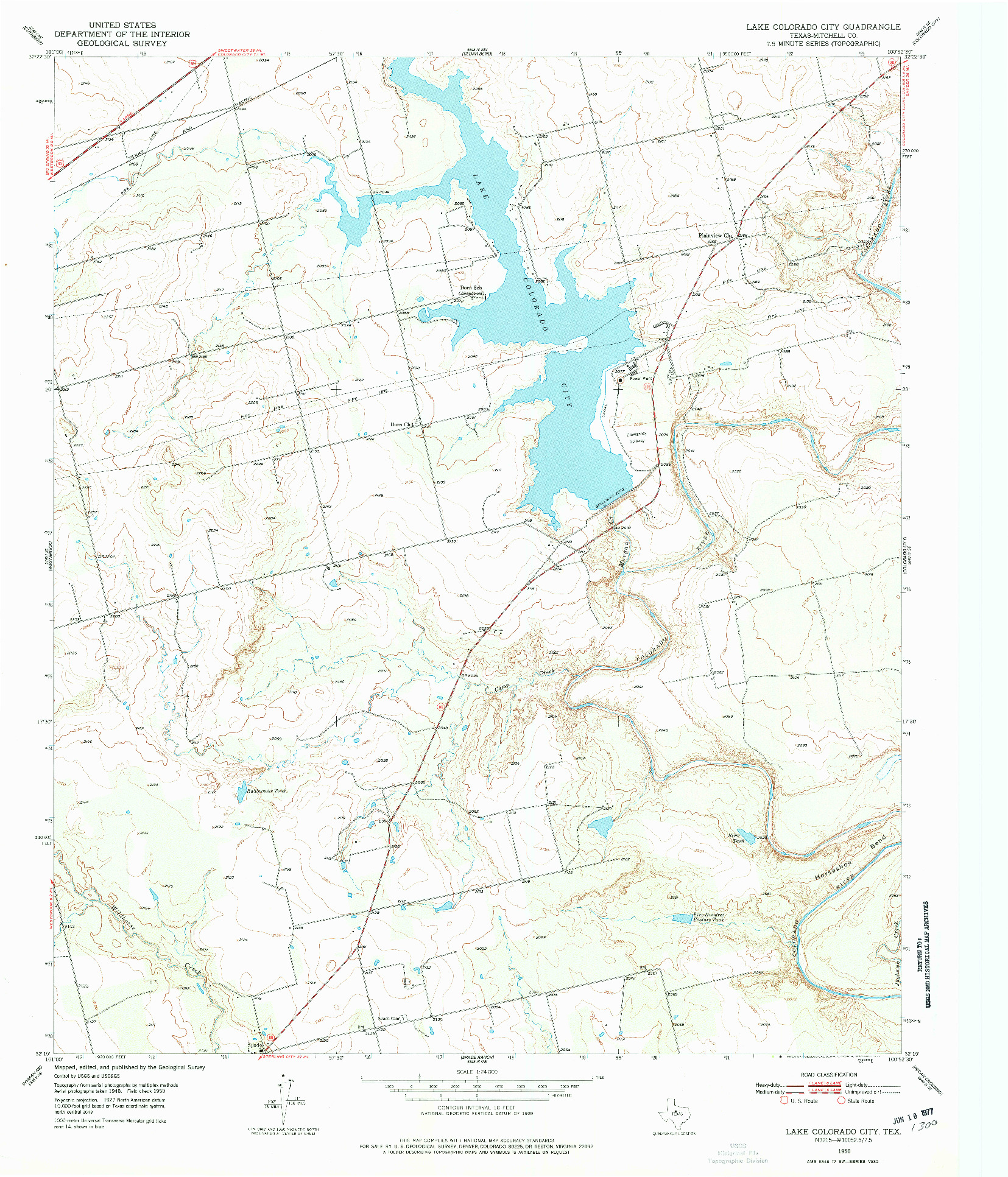 USGS 1:24000-SCALE QUADRANGLE FOR LAKE COLORADO CITY, TX 1950